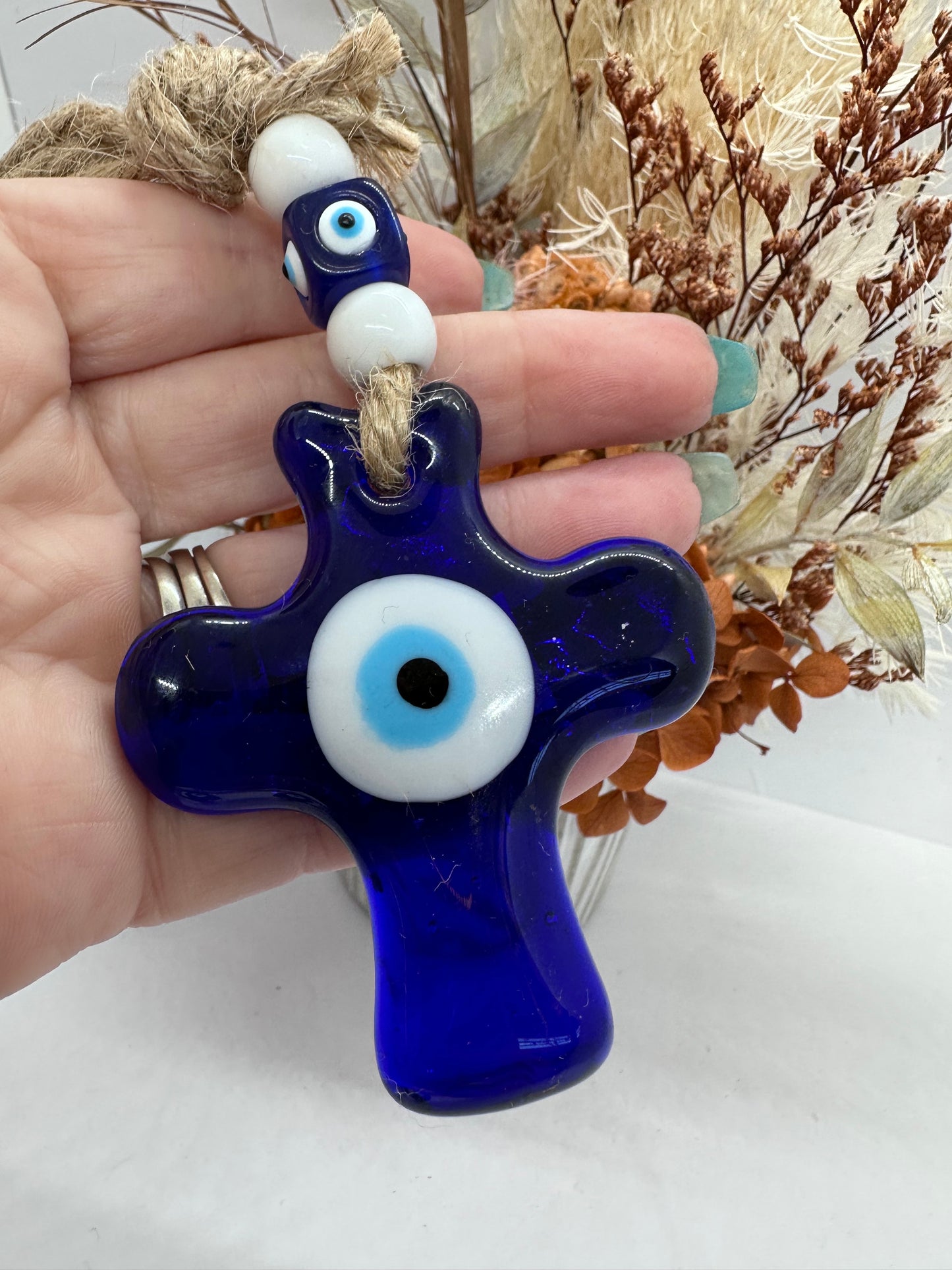 Cross Glass Evil Eye Hanger