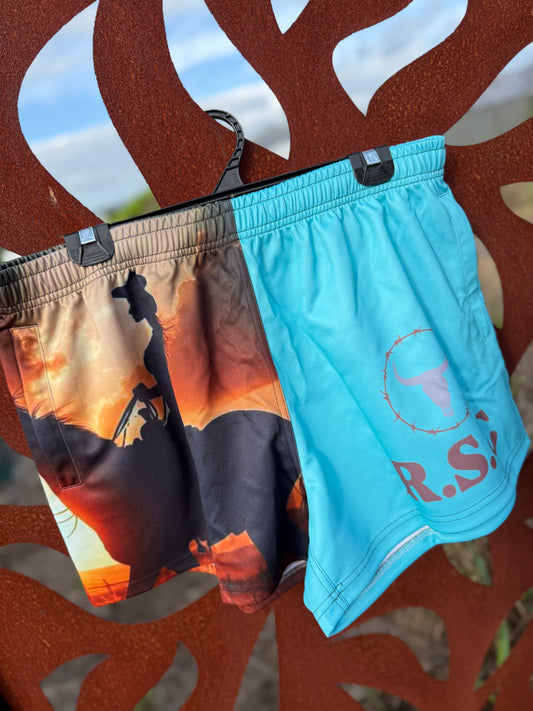 Adult Sunset Cowgirl Footy Shorts