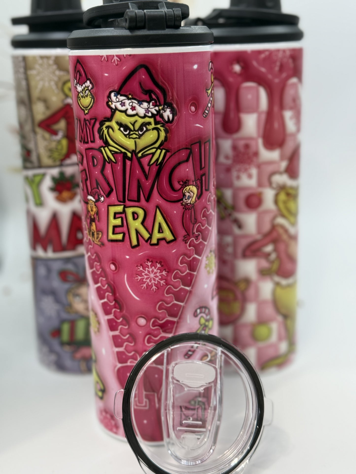 Pink Grinchmas 20oz Double Wall Drink Bottle with 2 lids