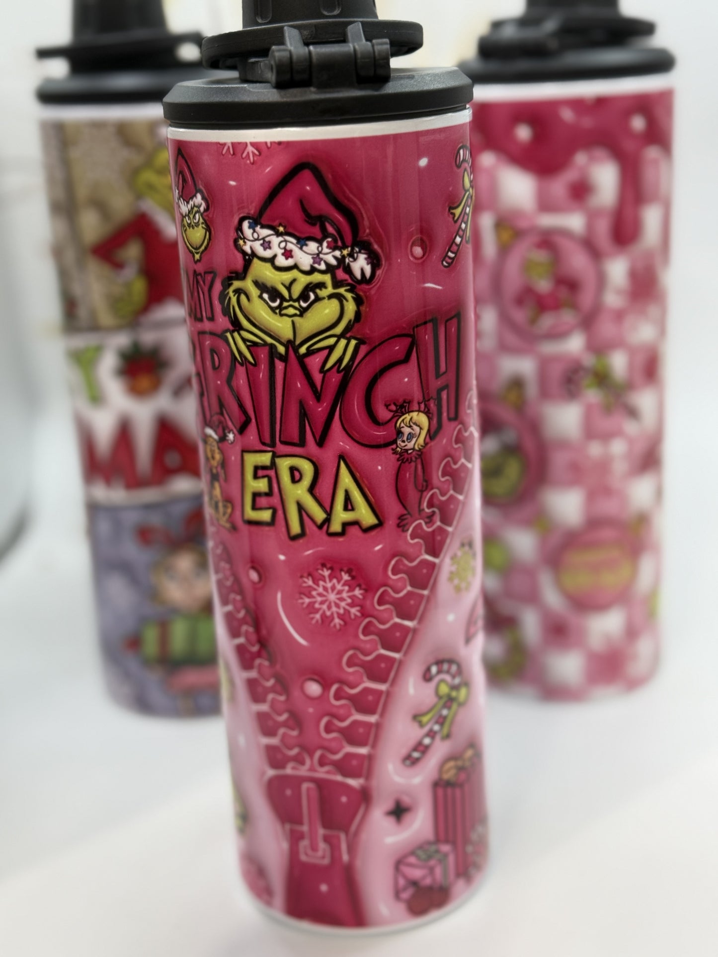 Pink Grinchmas 20oz Double Wall Drink Bottle with 2 lids
