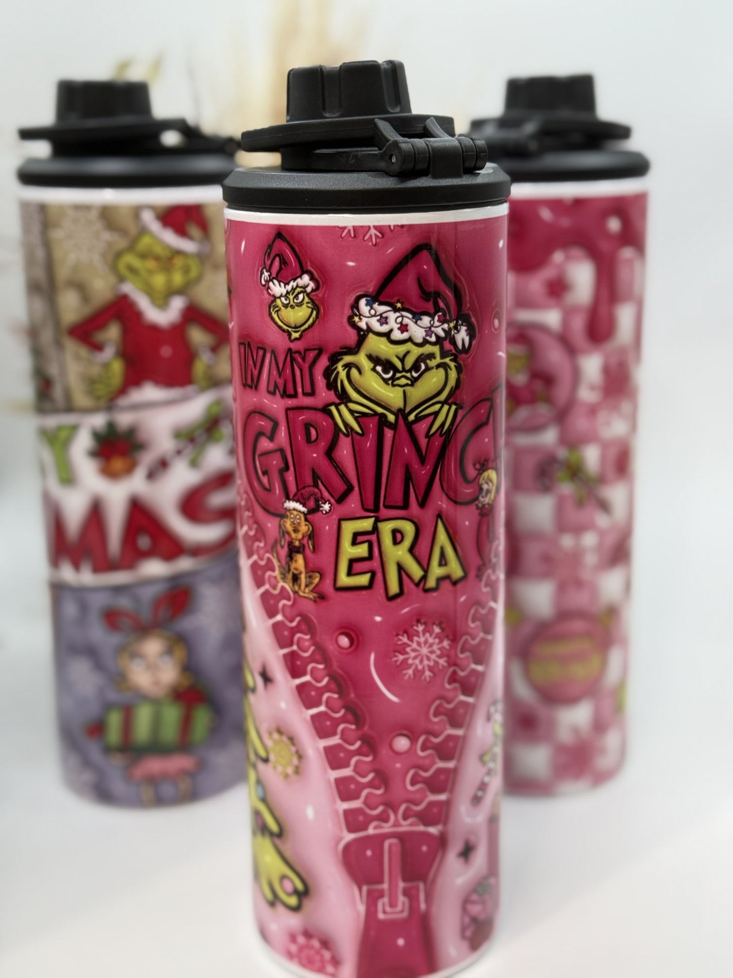 Pink Grinchmas 20oz Double Wall Drink Bottle with 2 lids