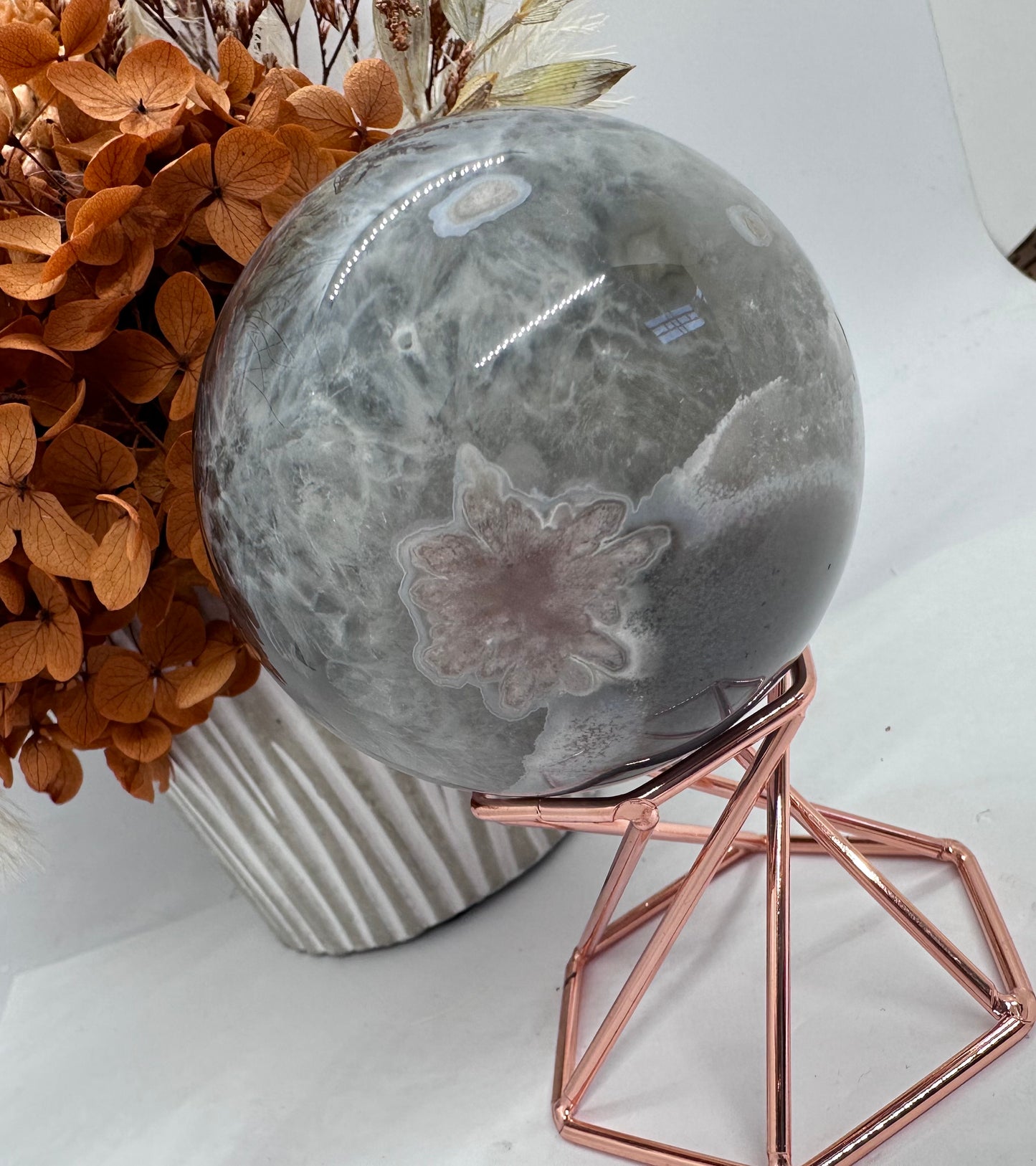 Black Flower Agate Sphere