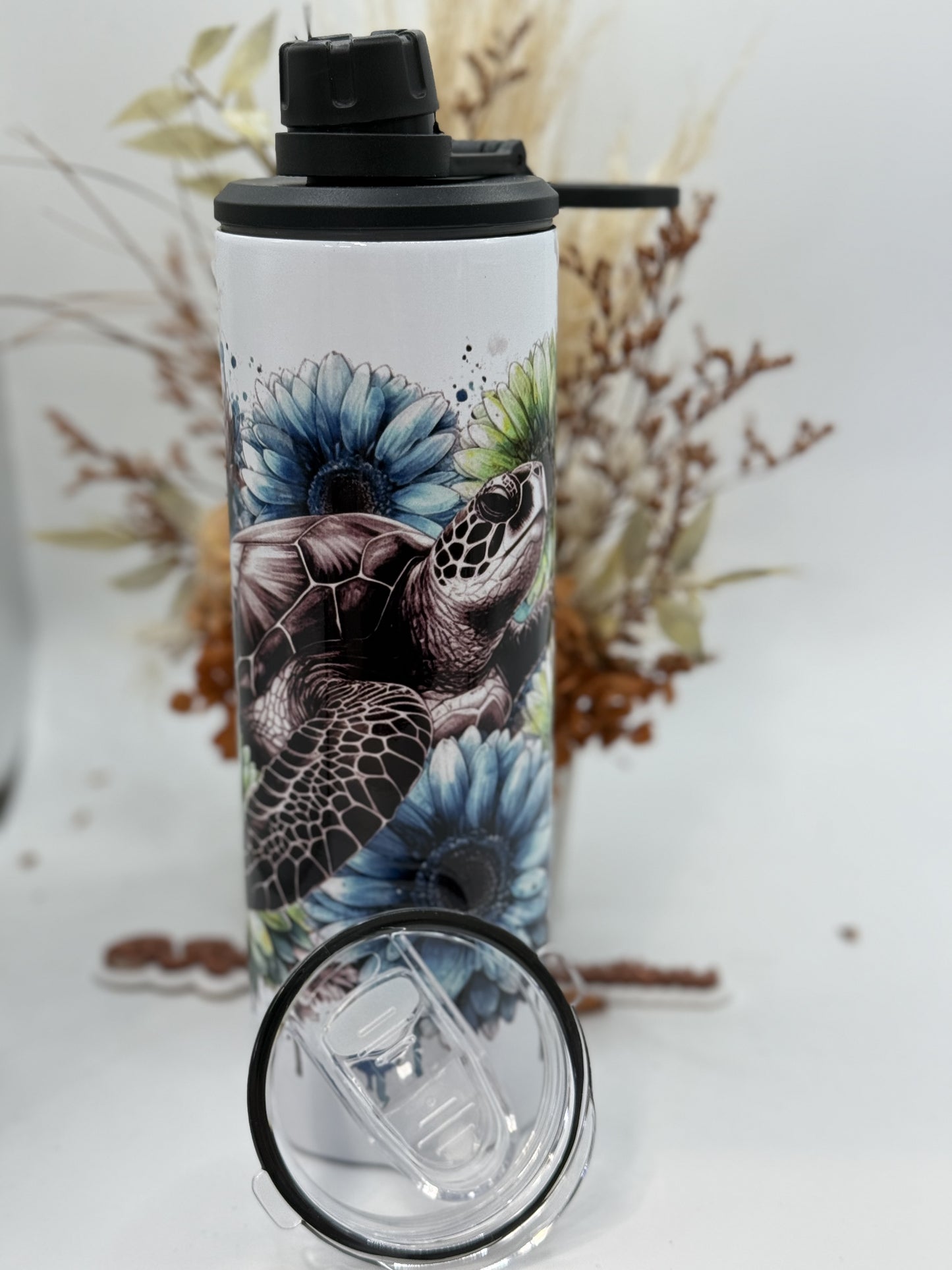 Sea Turtle 20oz Double Wall Drink Bottle with 2 lids