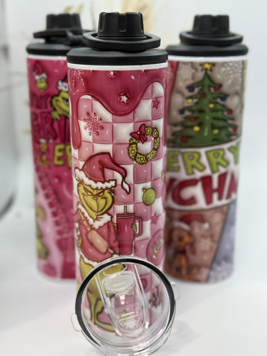 (Oopsie) Boujie Grinchmas 20oz Double Wall Drink Bottle with 2 lids