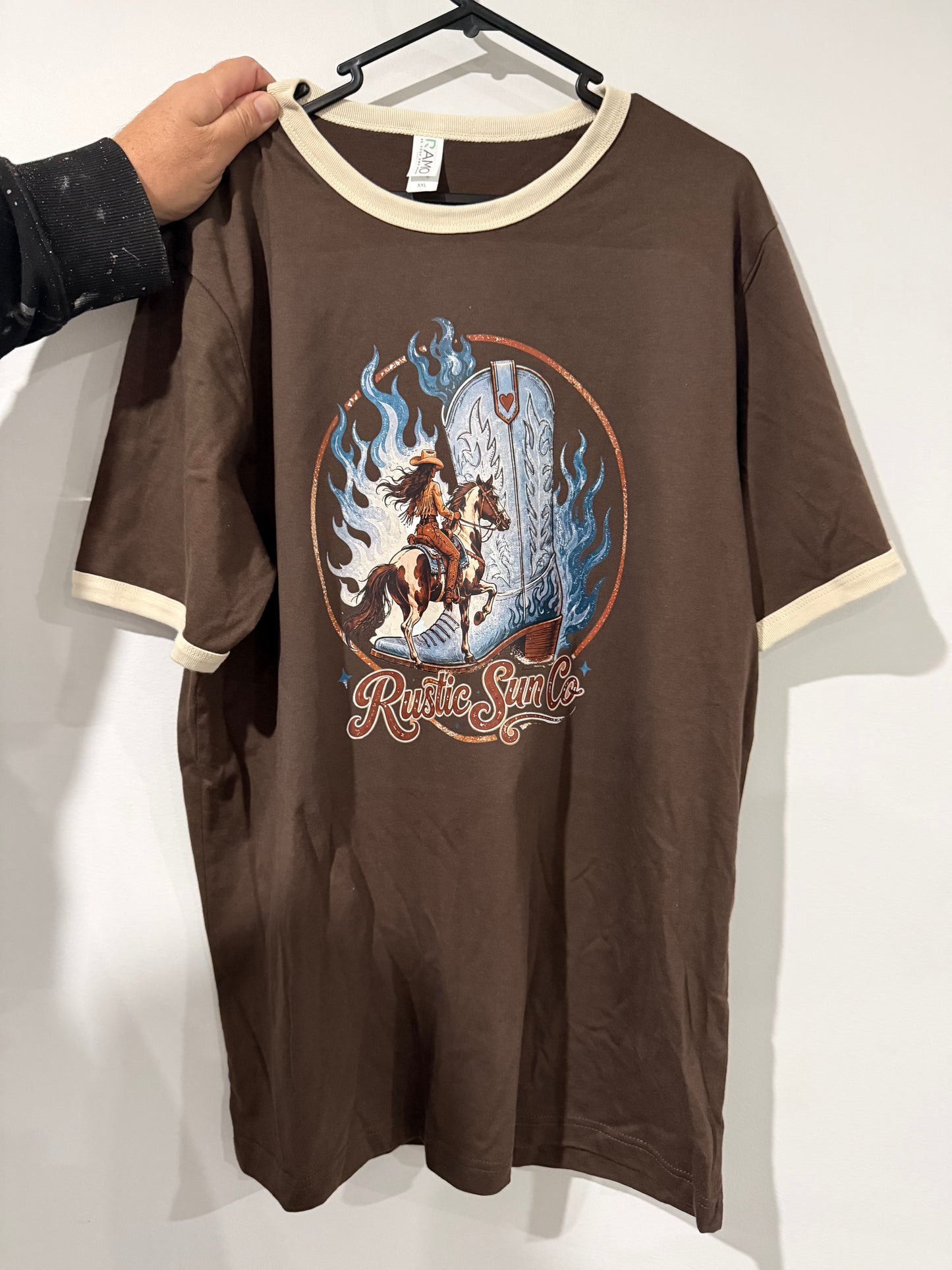 Brown Flamin Boots Ringer Tshirt