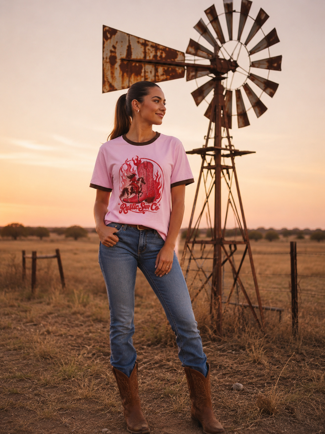 Pink Flamin Boots Ringer Tshirt