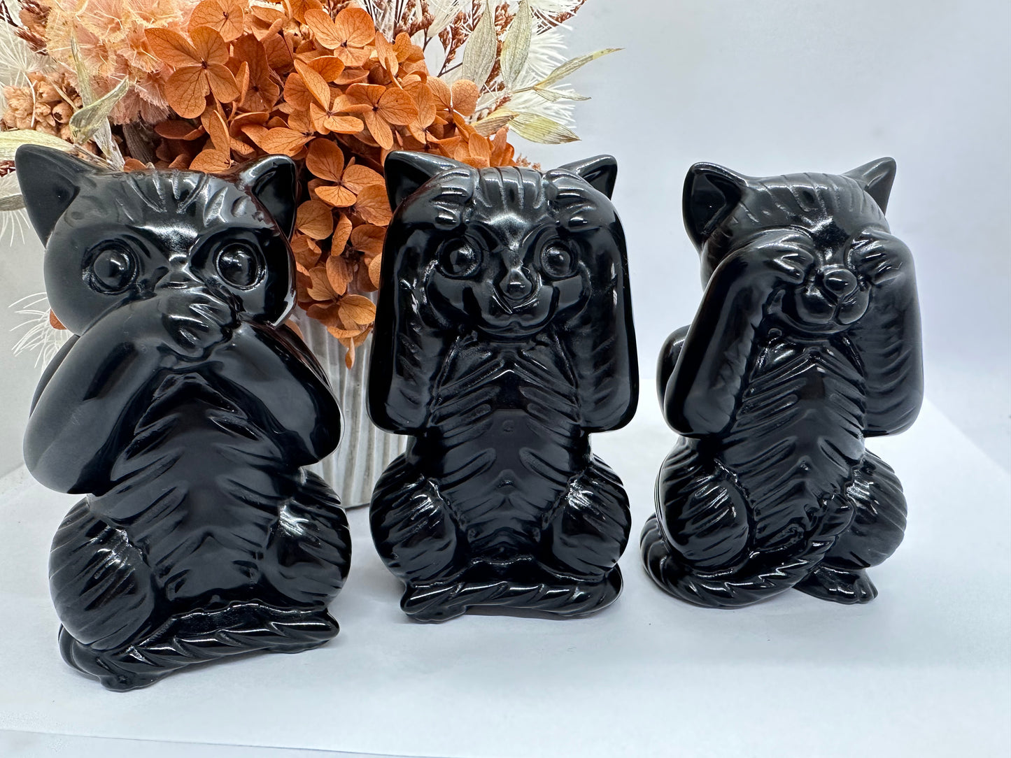 Obsidian Speak See Hear no Evil Cat Set of 3