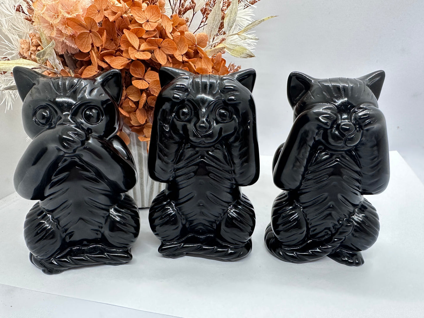 Obsidian Speak See Hear no Evil Cat Set of 3