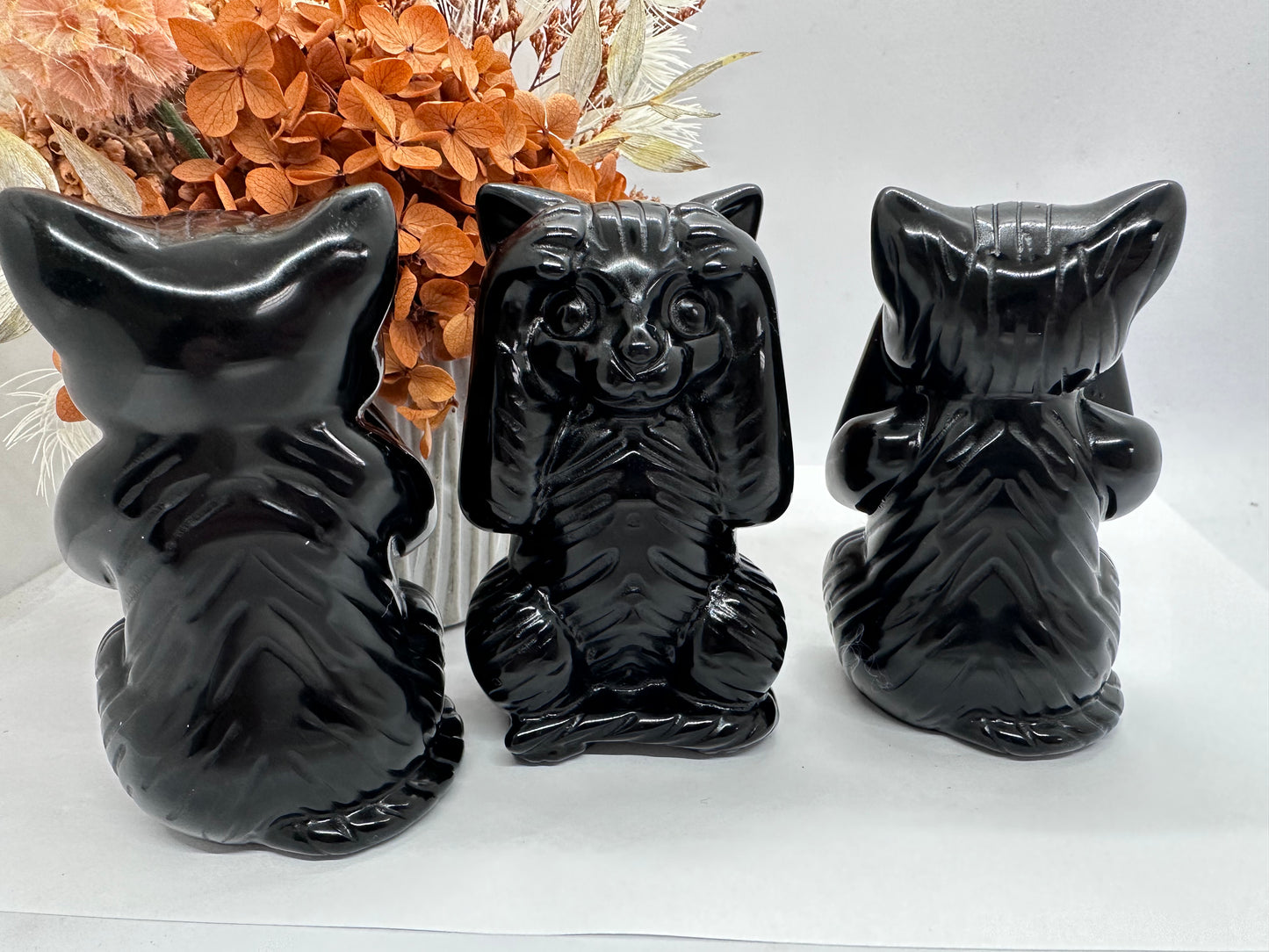 Obsidian Speak See Hear no Evil Cat Set of 3