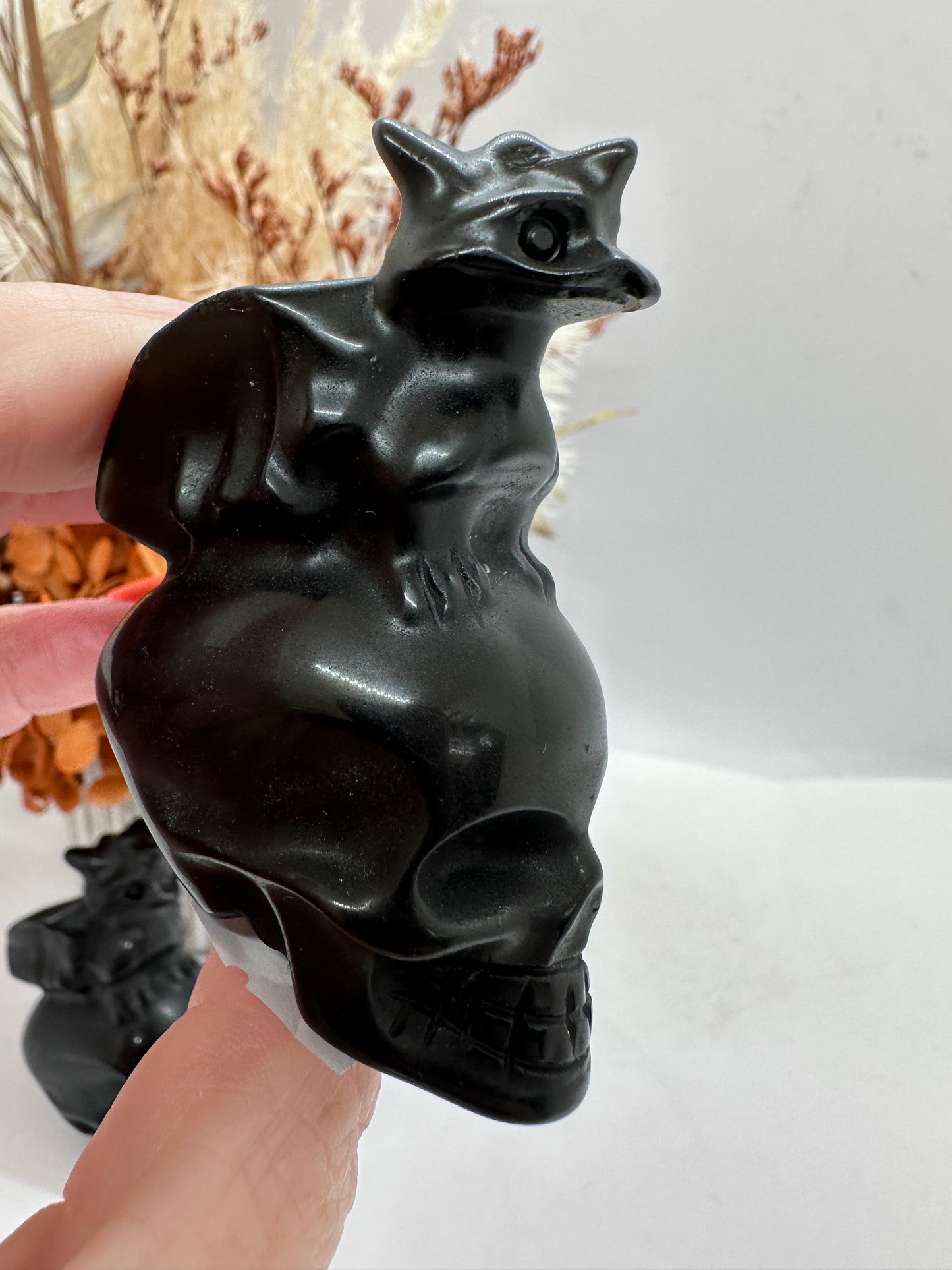 Blk Obsidian Skull with Dragon