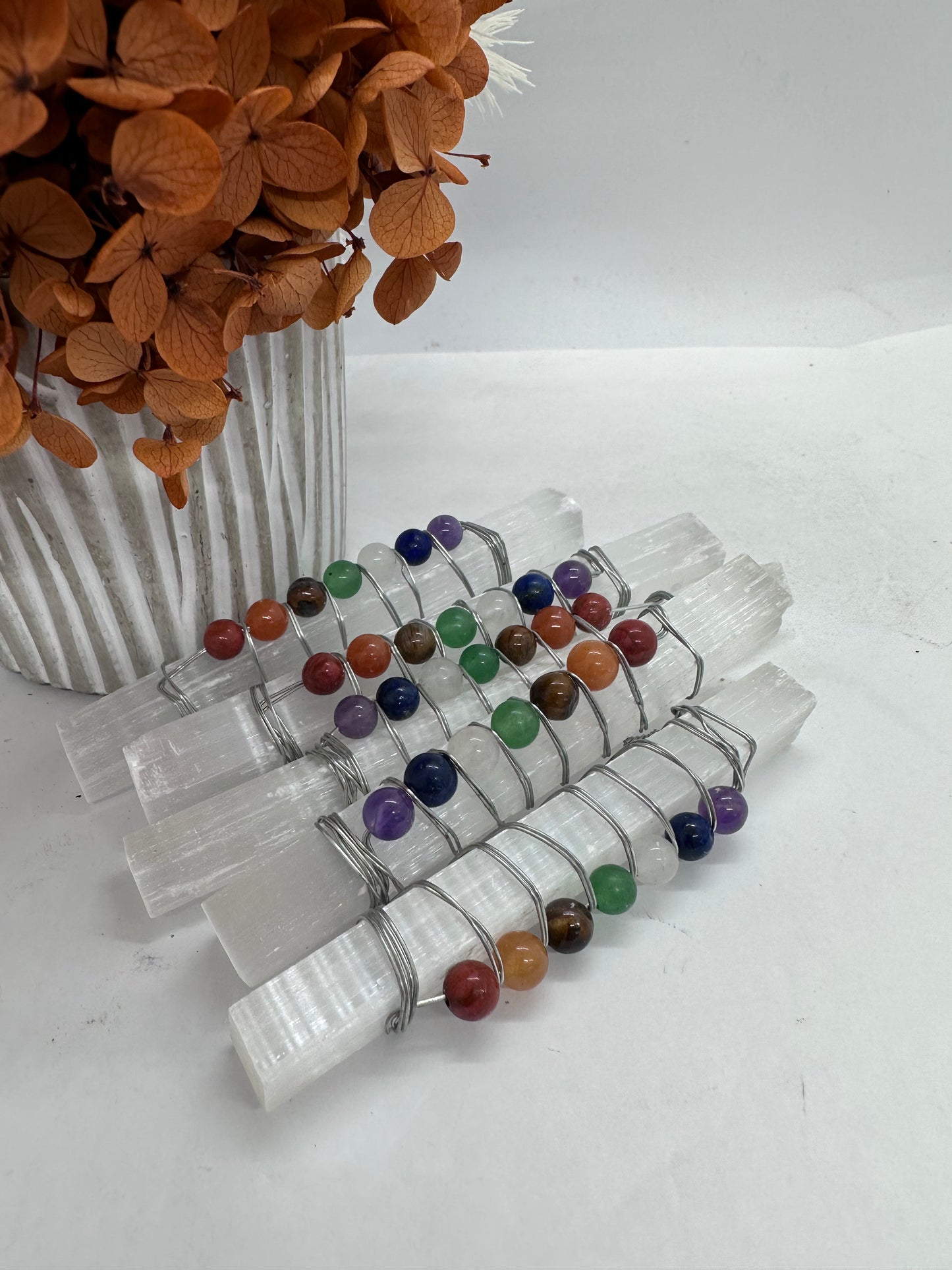 Selenite Charkra Wands