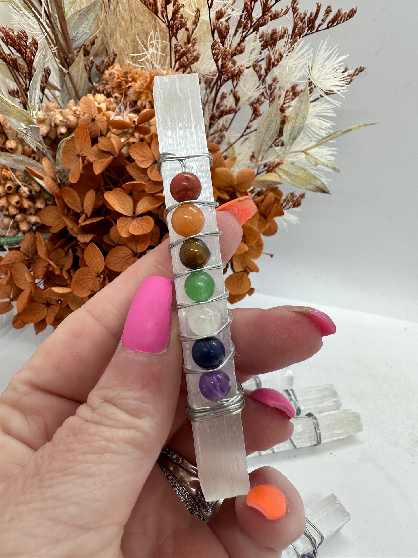 Selenite Charkra Wands
