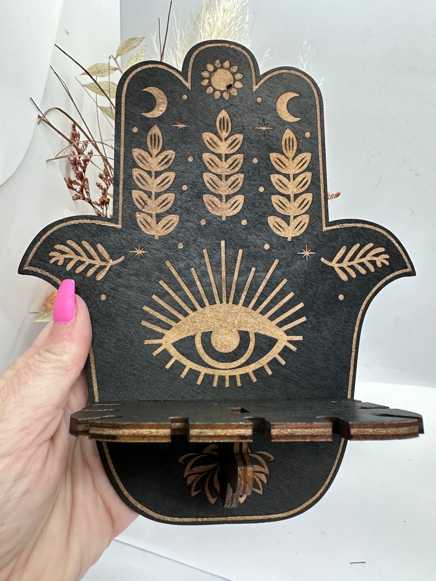 Hamsa Hand Wooden Shelf and Pendulum Holder