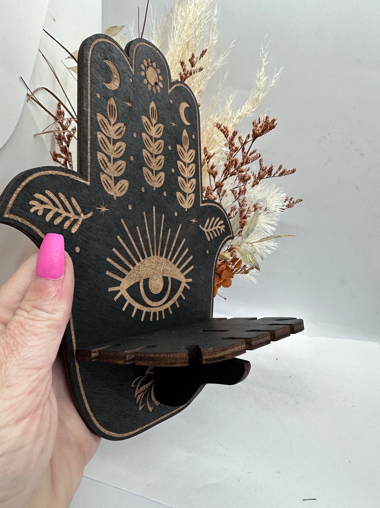 Hamsa Hand Wooden Shelf and Pendulum Holder