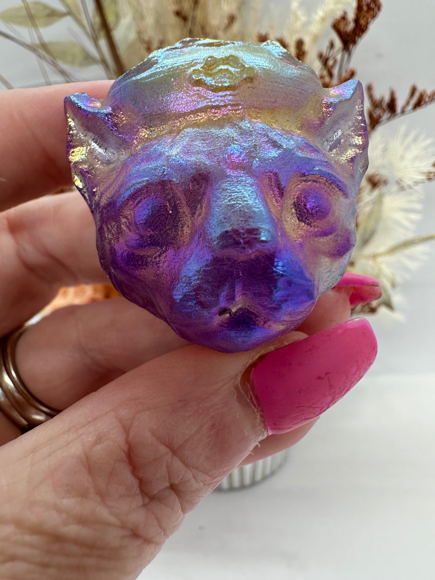 Aura Selenite Cat Head