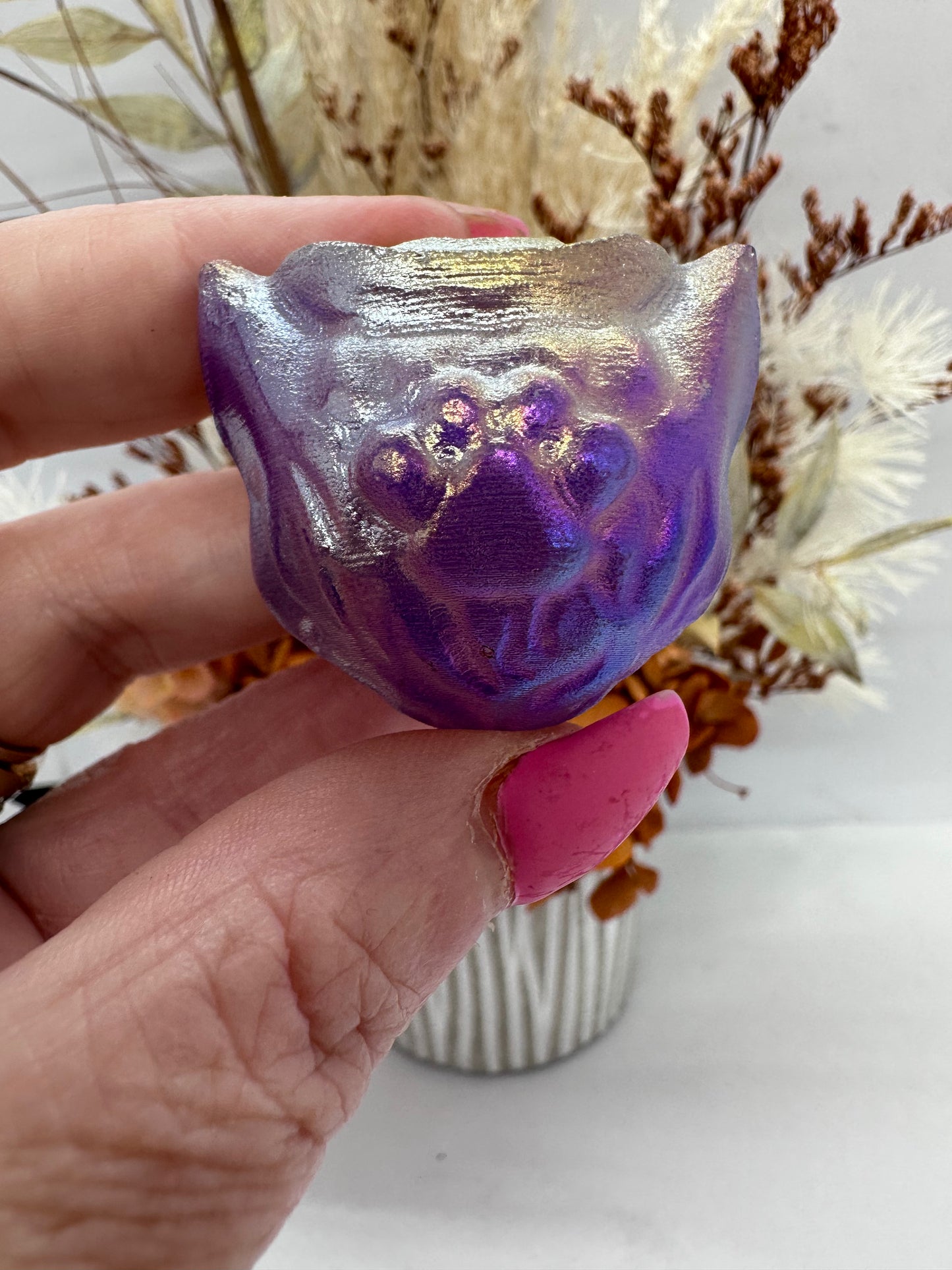 Aura Selenite Cat Head