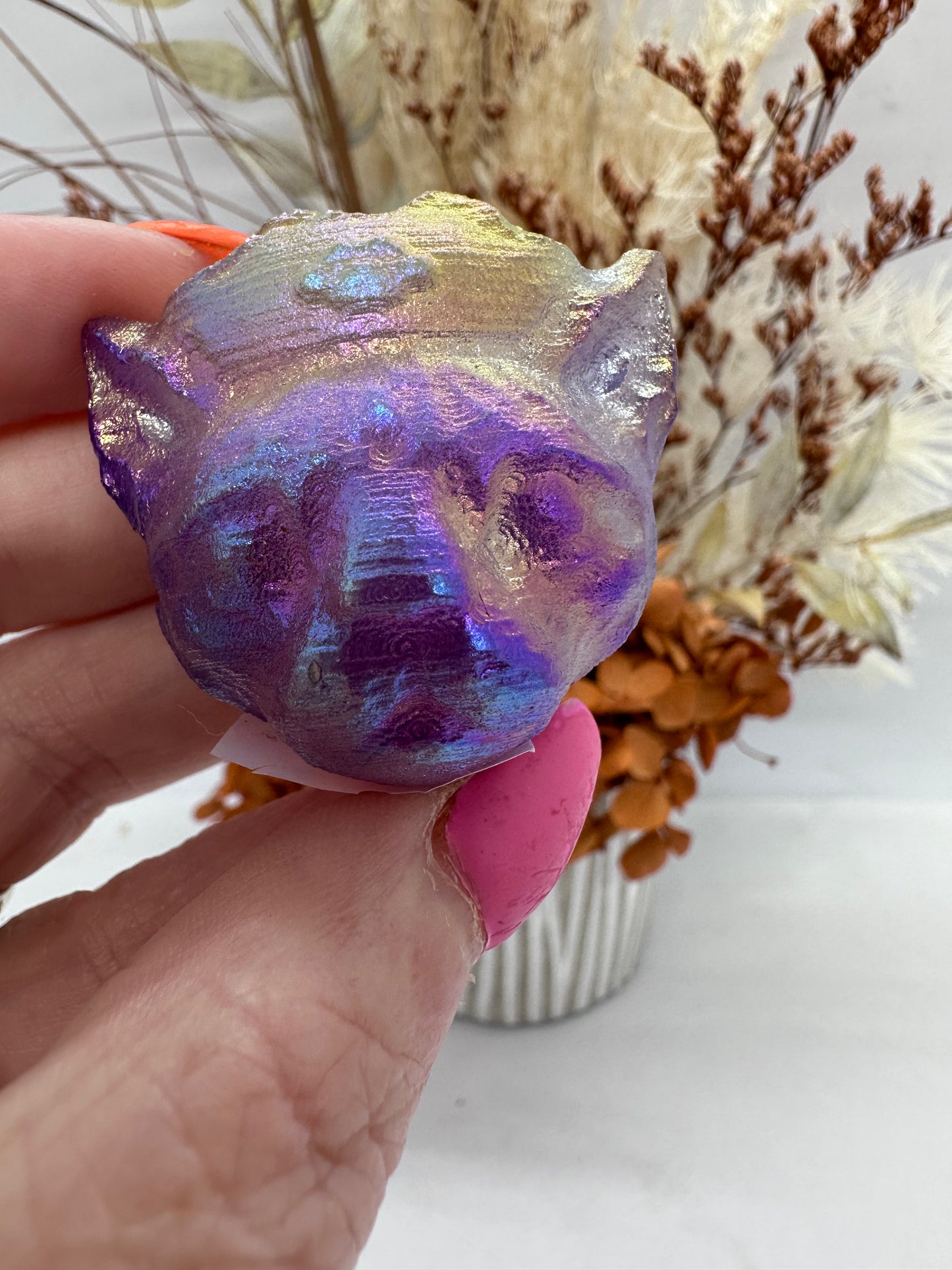 Aura Selenite Cat Head