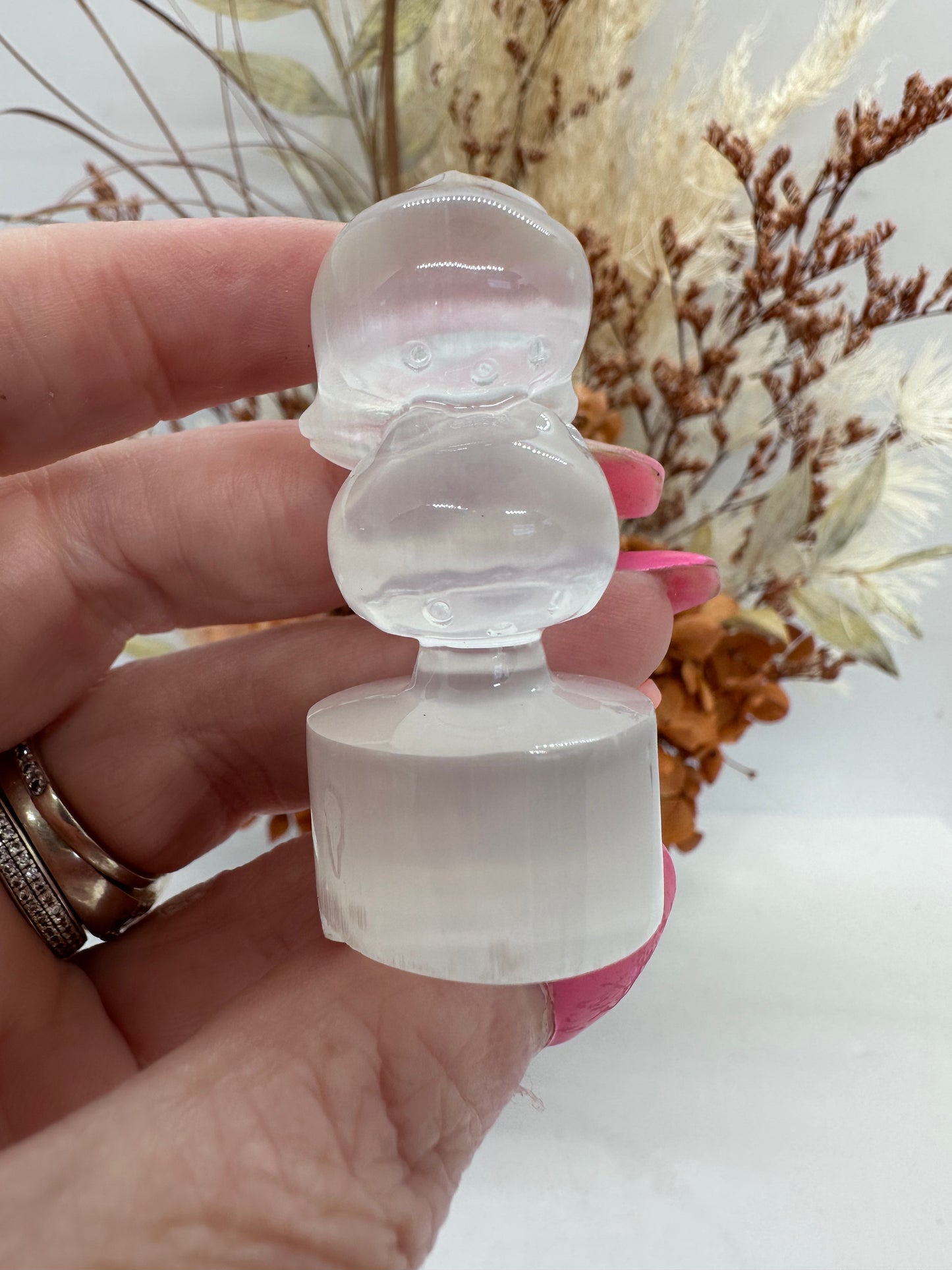 Princess “Peach” and Mushroom Polished Selenite Carving