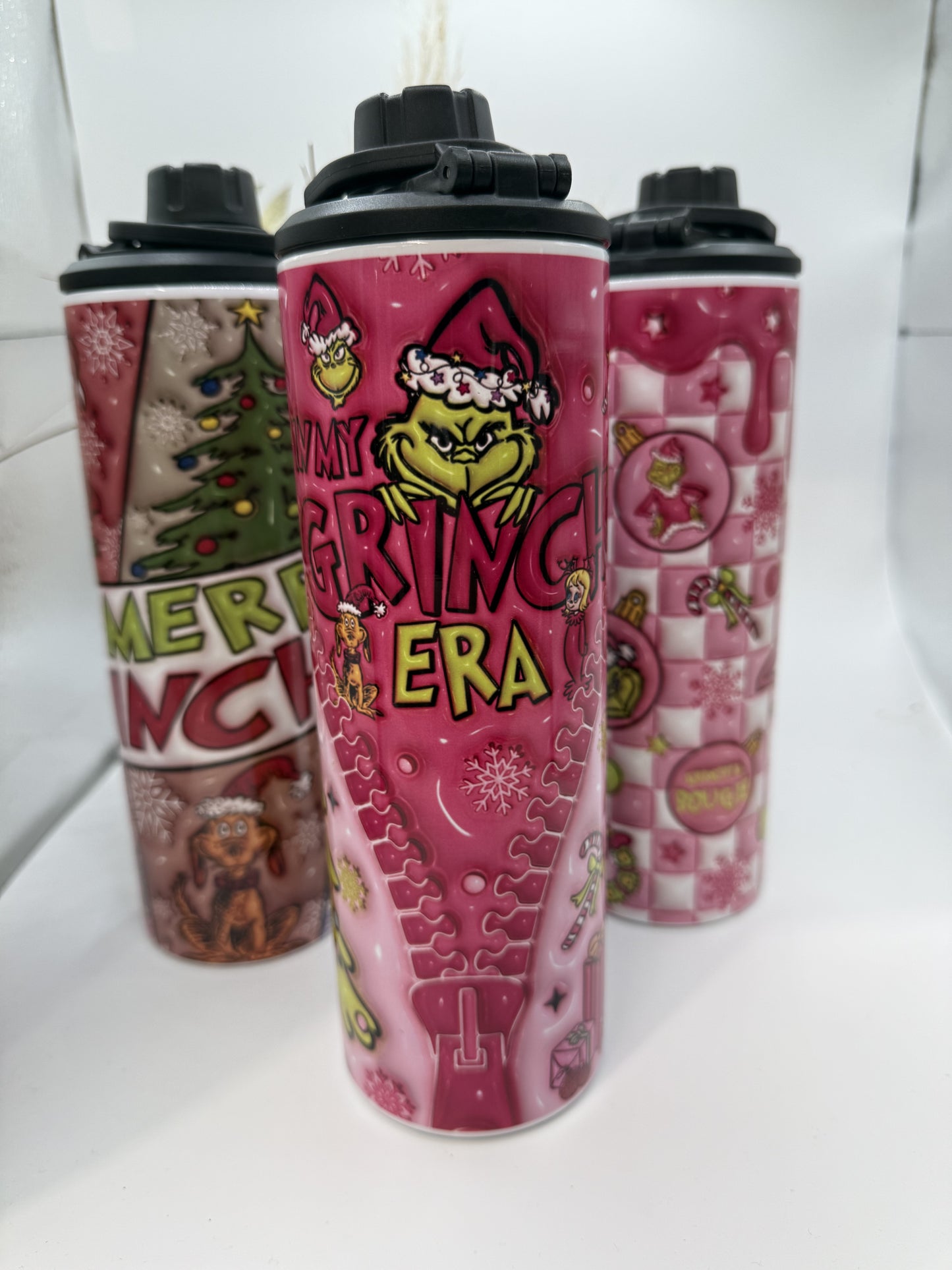 Pink Grinchmas 20oz Double Wall Drink Bottle with 2 lids