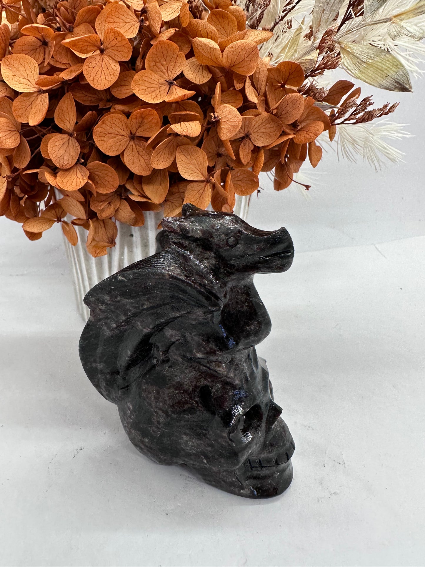 Garnet Skull with Dragon