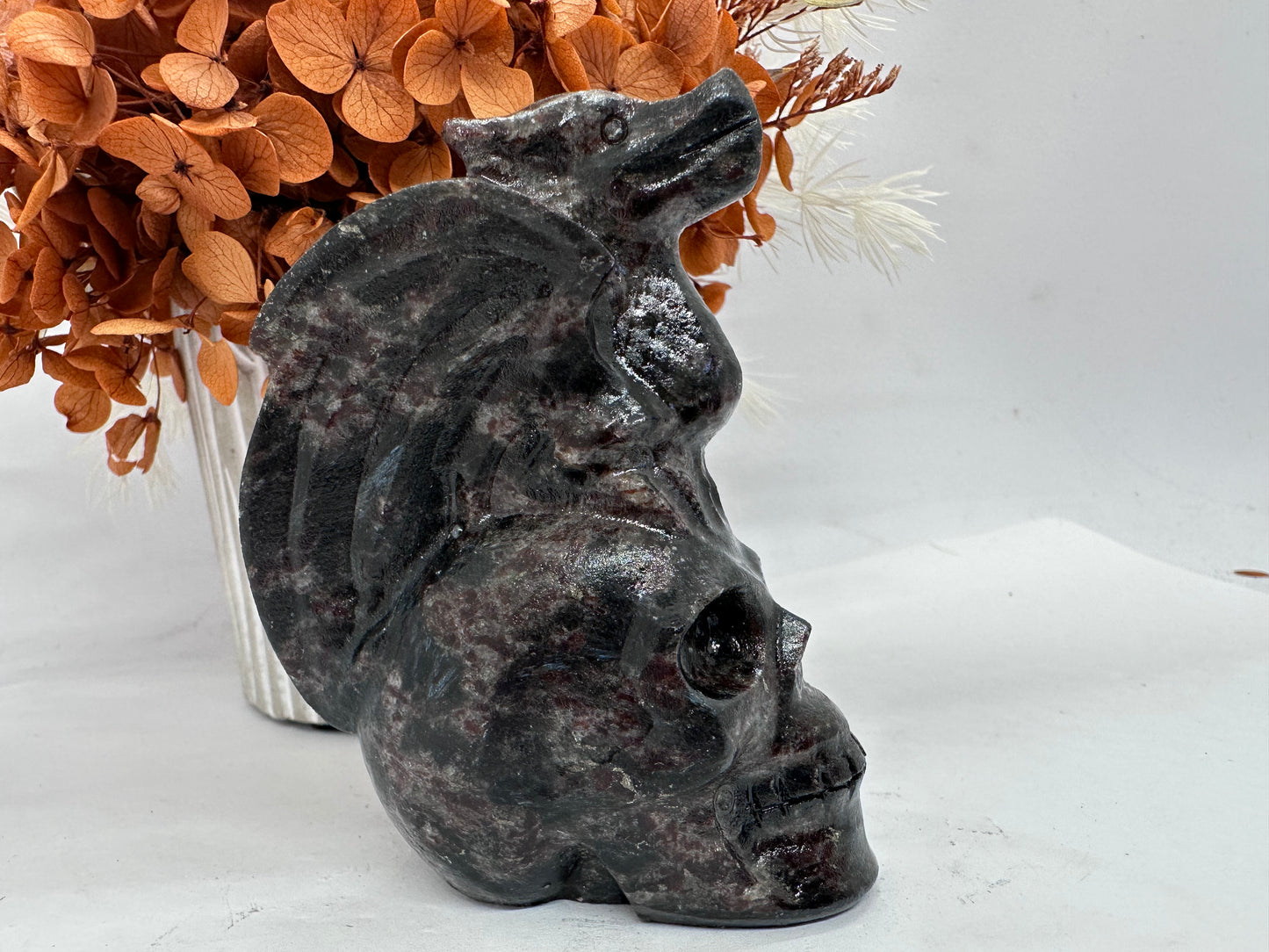 Garnet Skull with Dragon