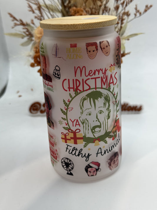 Home Alone 16oz sublimated Frosted Glass Tumbler