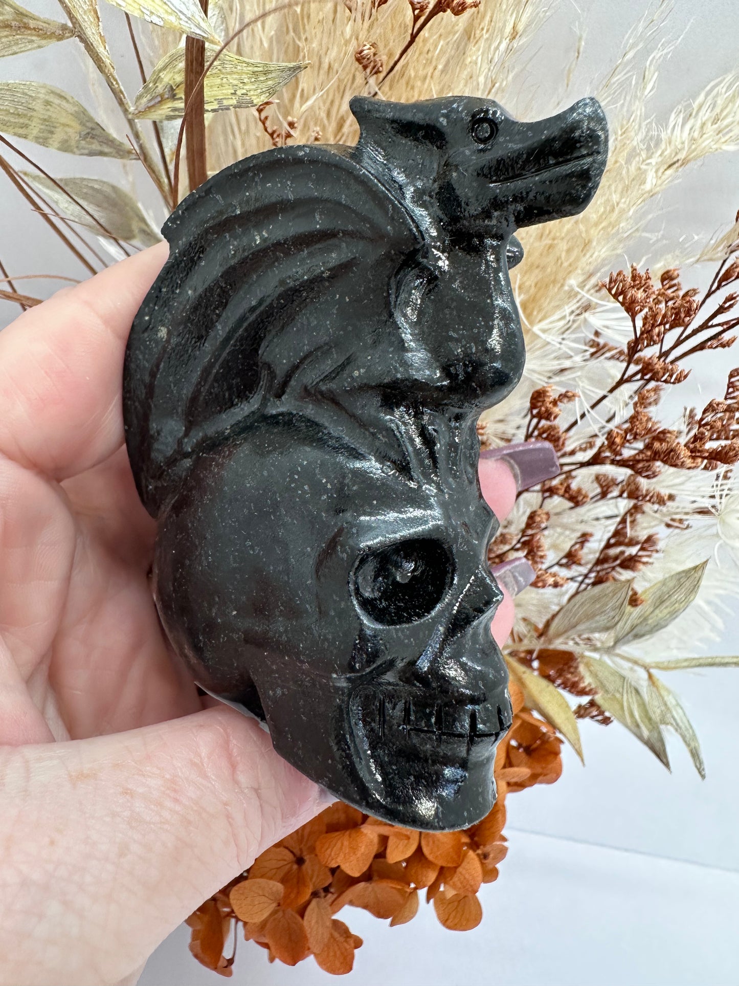 Astrophyllite Skull with Dragon