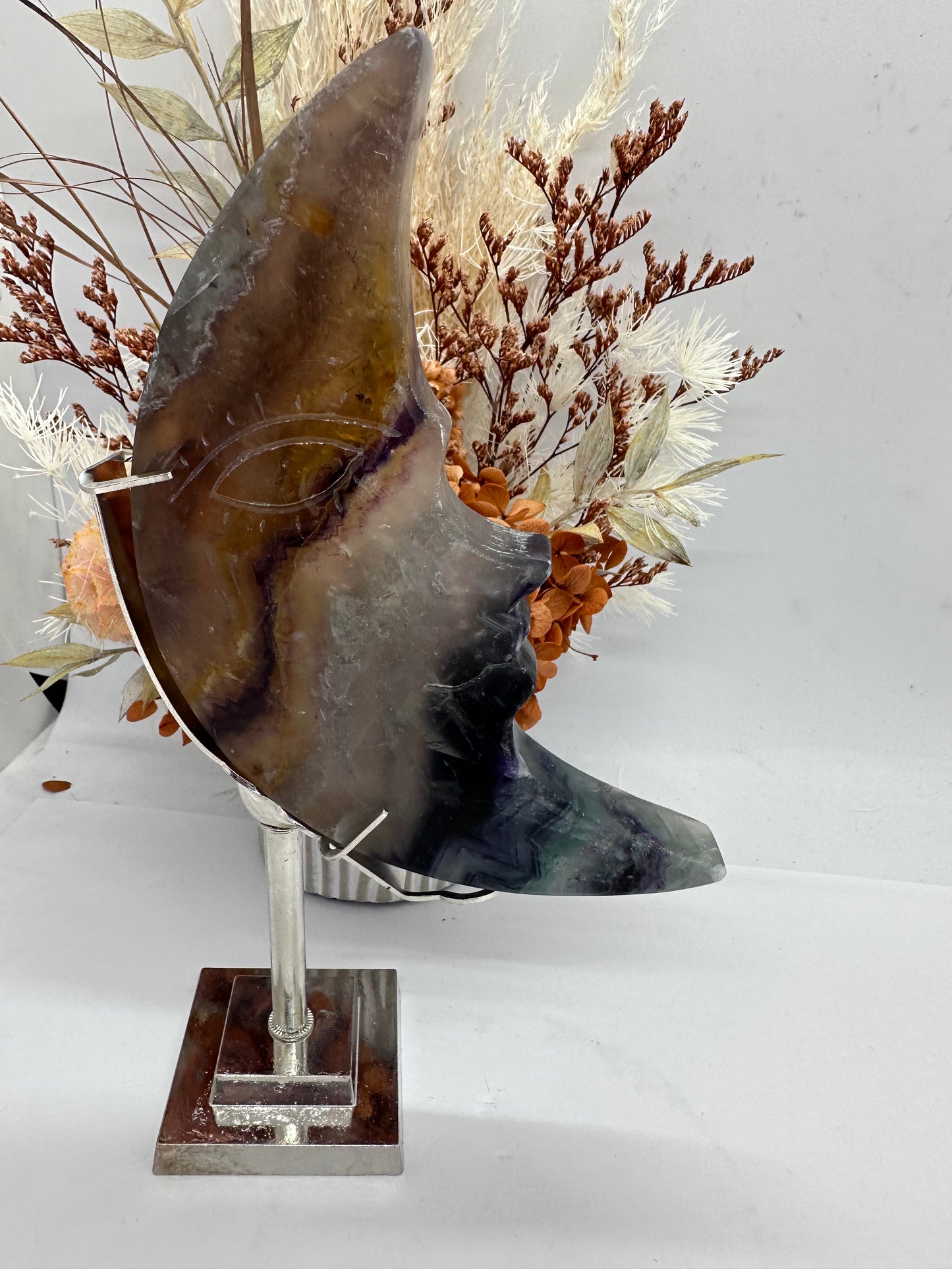 (2) Fluorite Moon On Stand