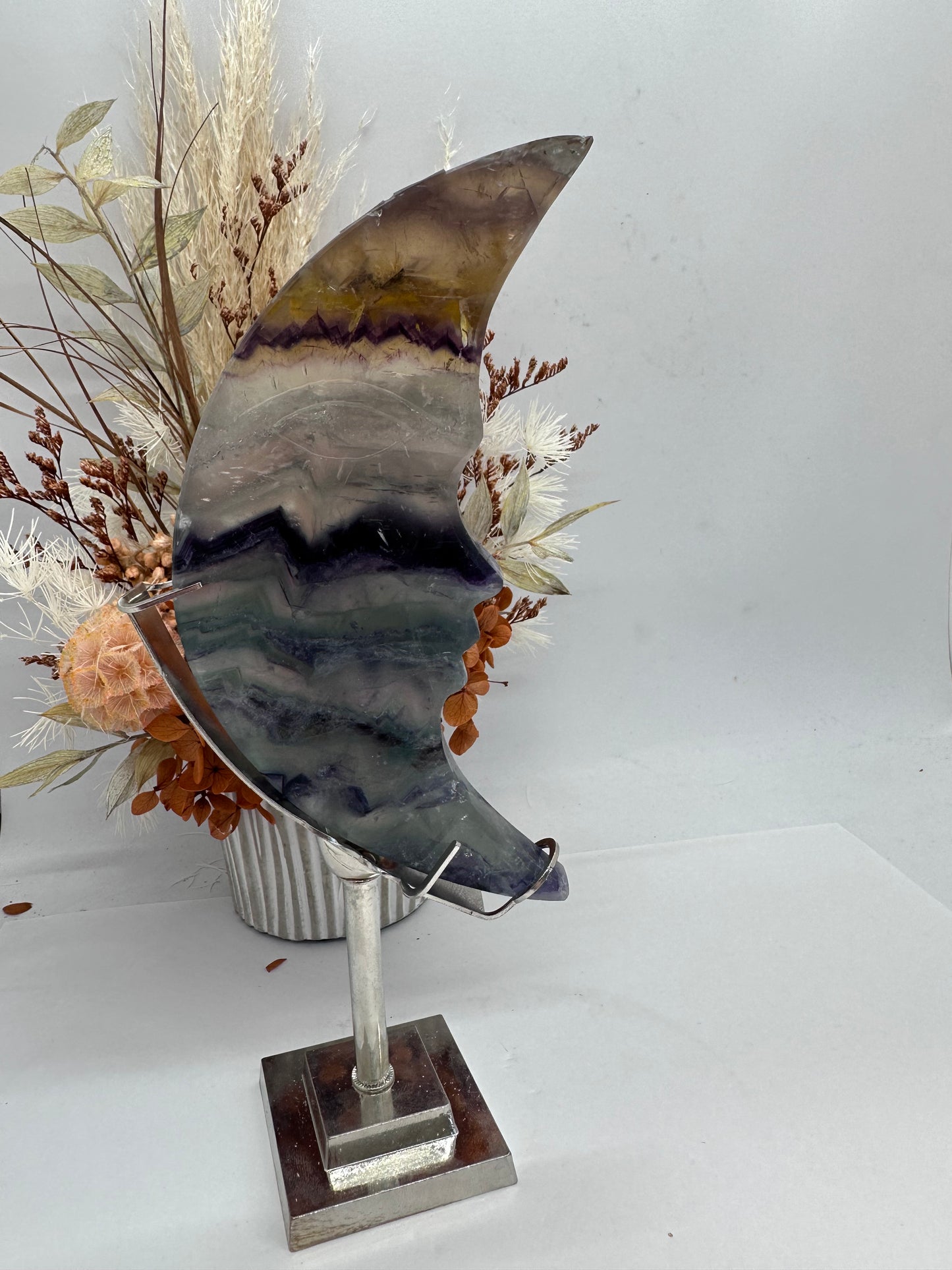 (4) Fluorite Moon On Stand