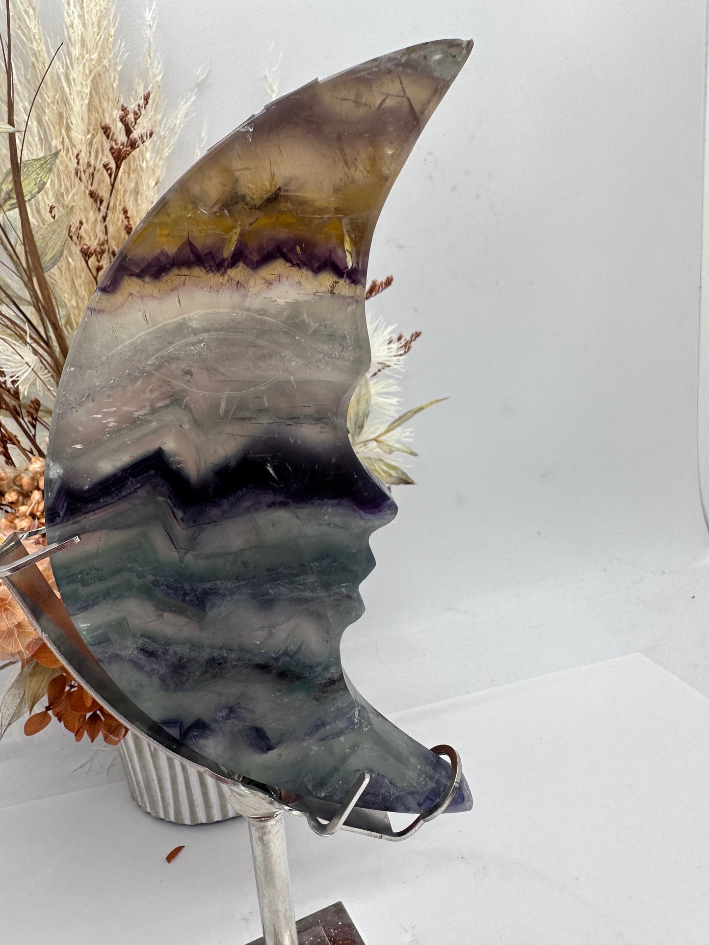 (4) Fluorite Moon On Stand