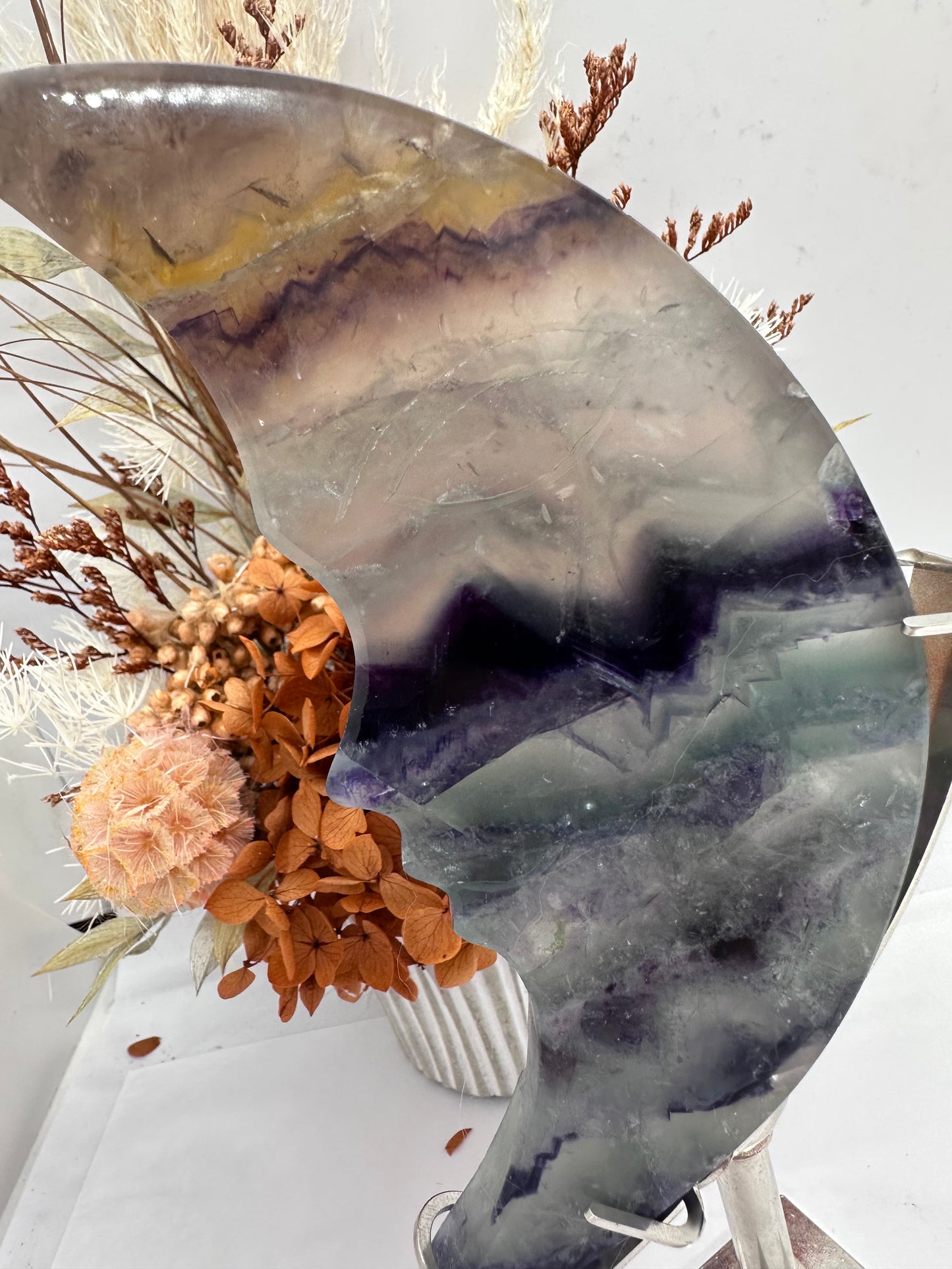 (4) Fluorite Moon On Stand