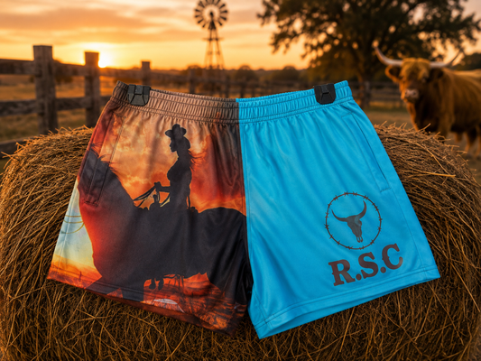 Adult Sunset Cowgirl Footy Shorts