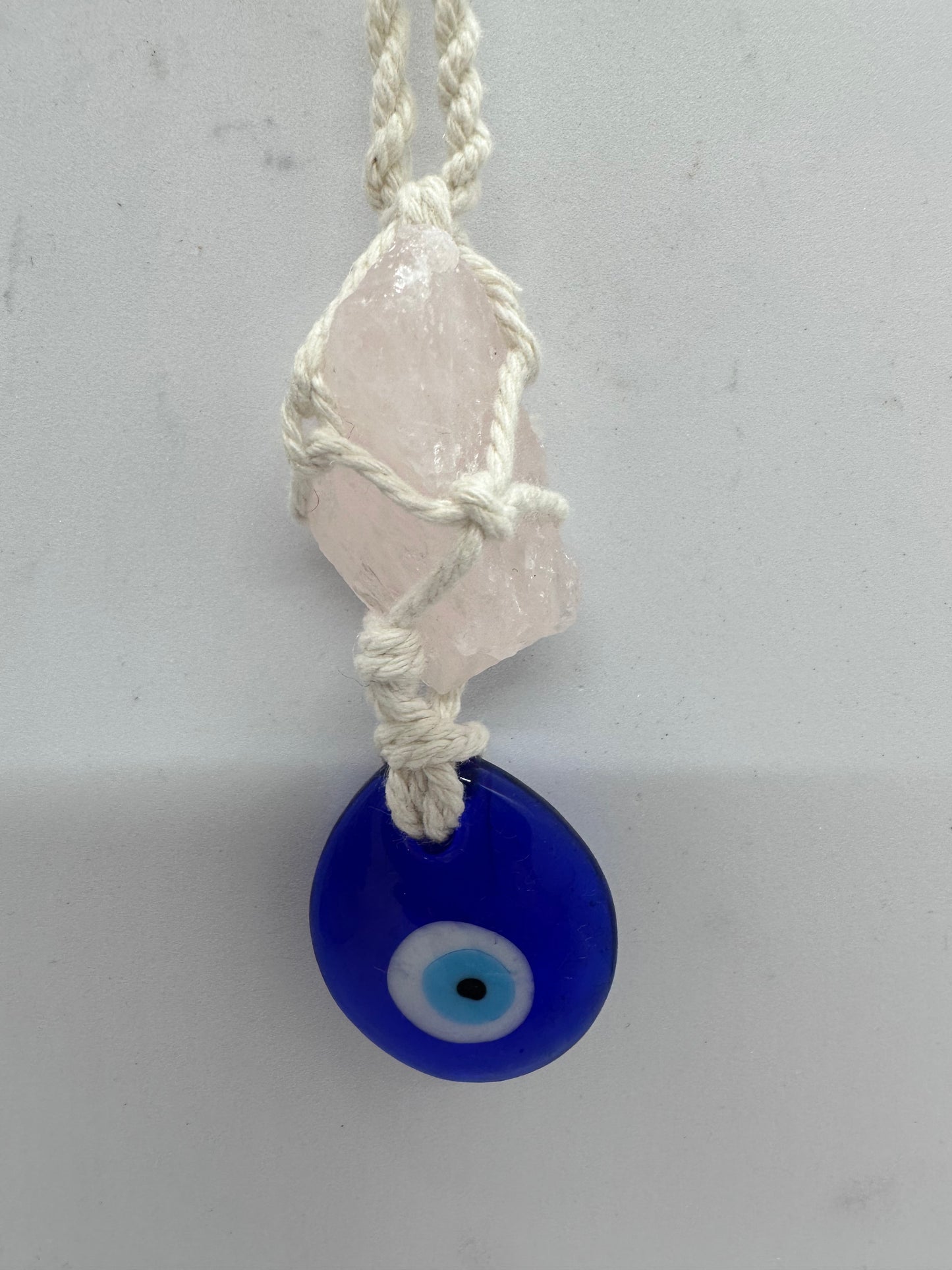 Rose Quartz Evil Eye Glass Hanger