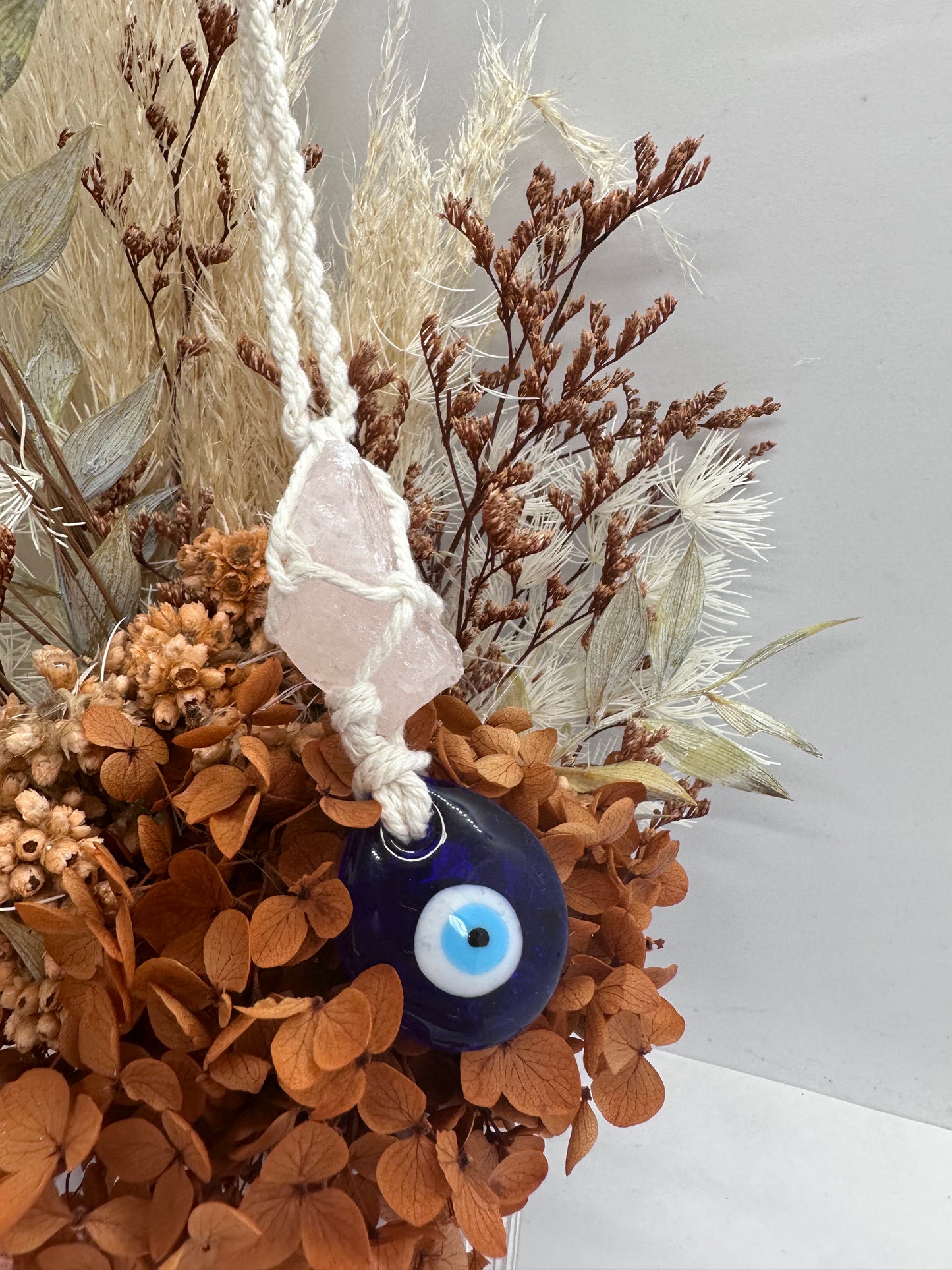 Rose Quartz Evil Eye Glass Hanger