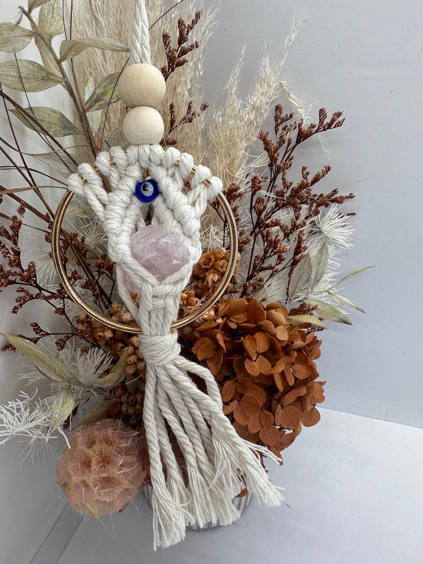 Rose Quartz Evil Eye Car Hanger