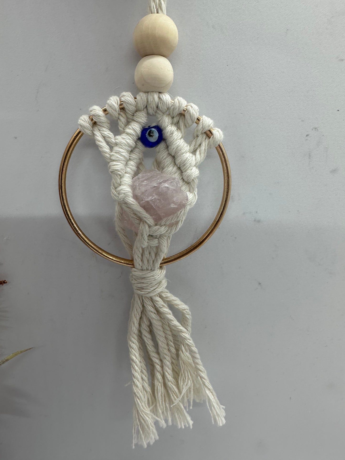 Rose Quartz Evil Eye Car Hanger