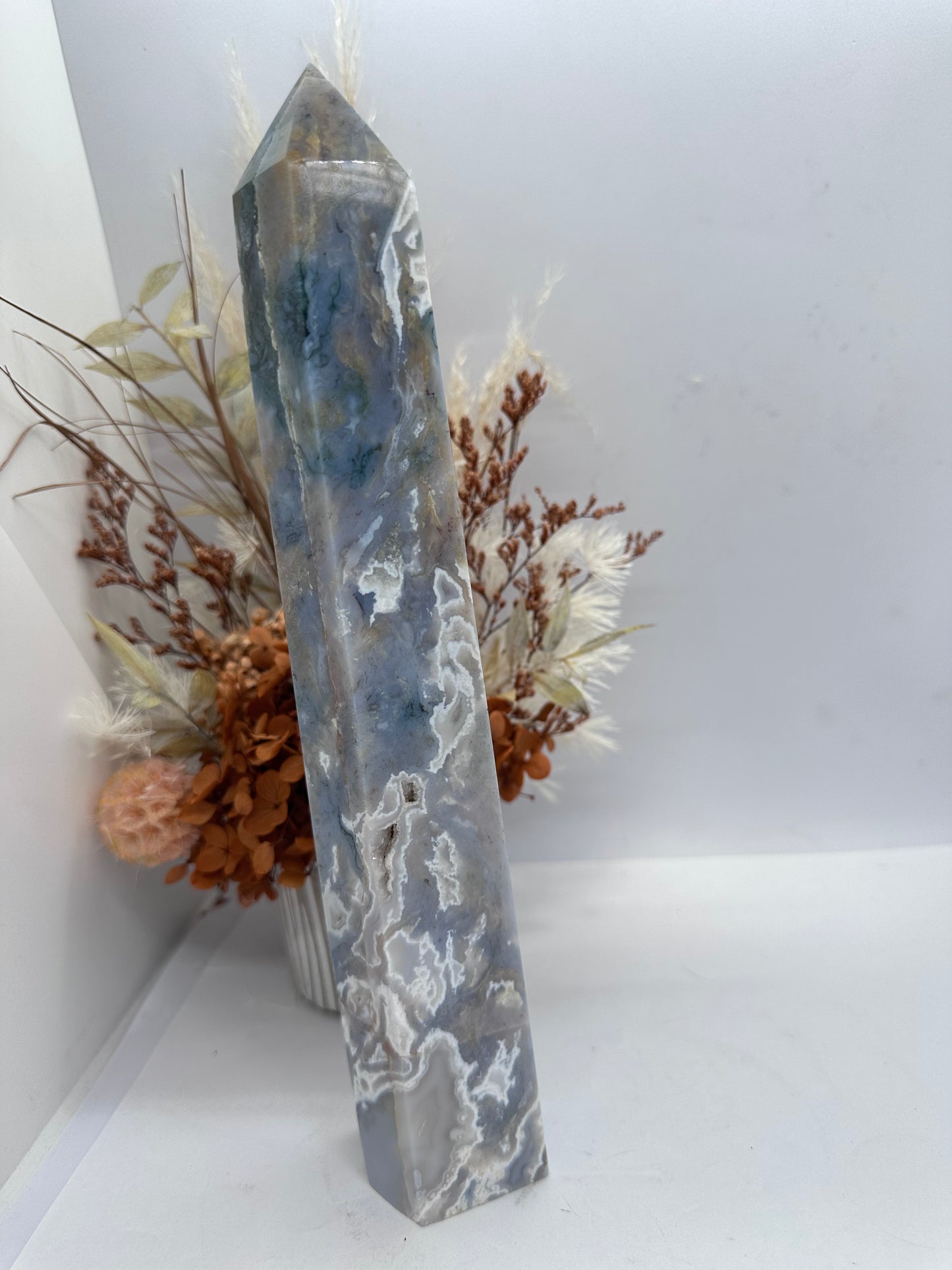 Blue Moss Agate Tower