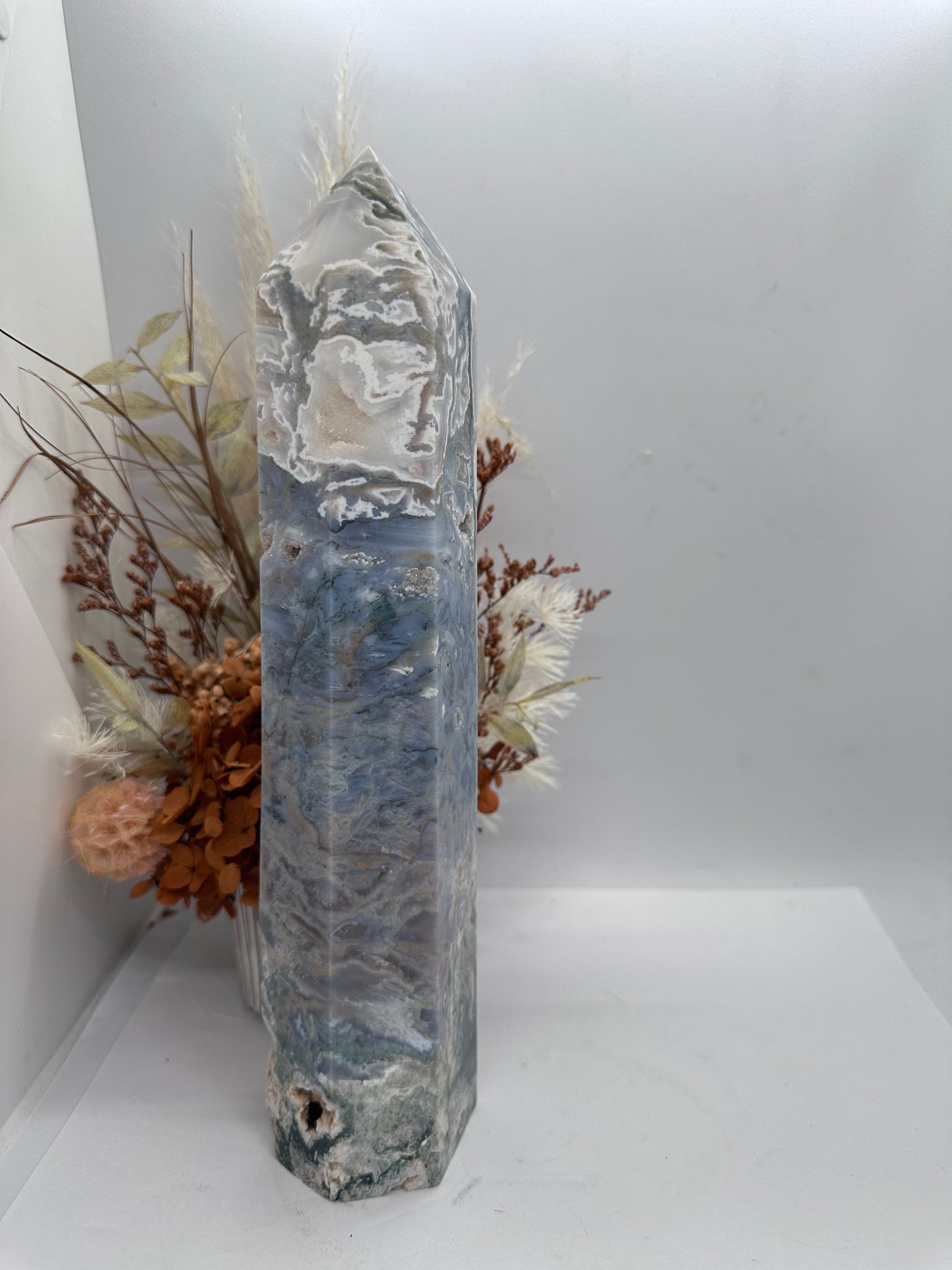 Blue Moss Agate Tower