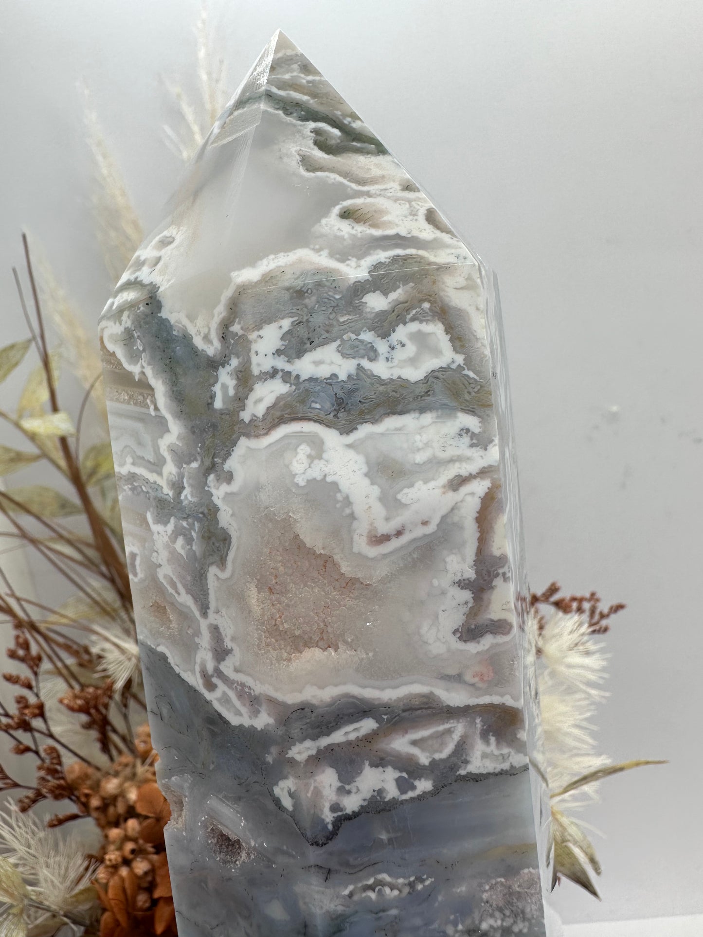 Blue Moss Agate Tower