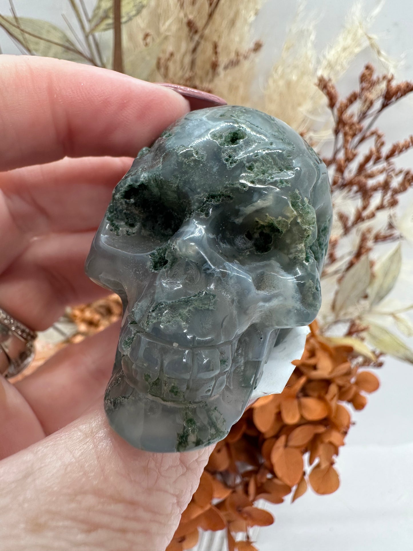 (1) Moss Agate Skull