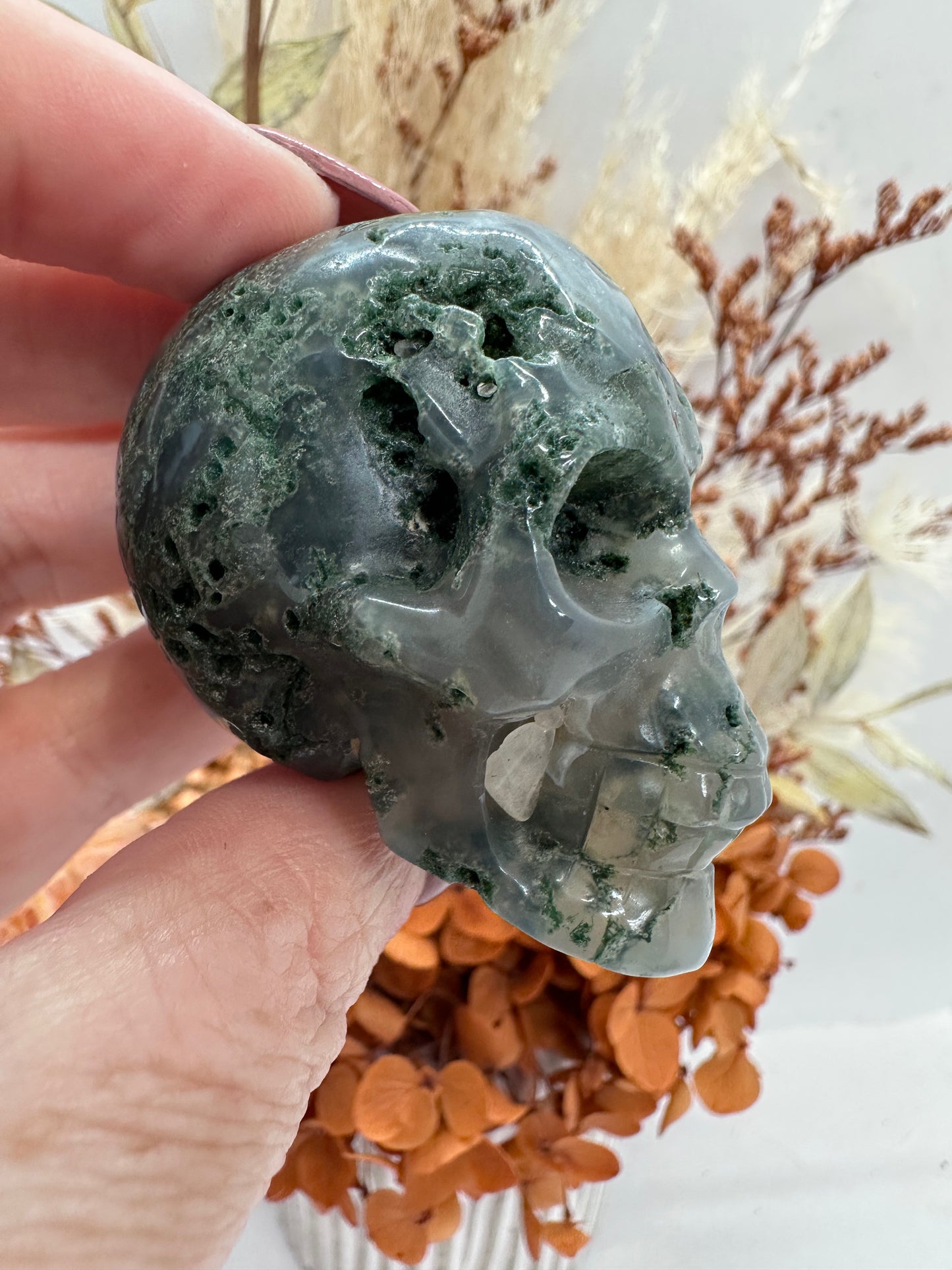 (1) Moss Agate Skull