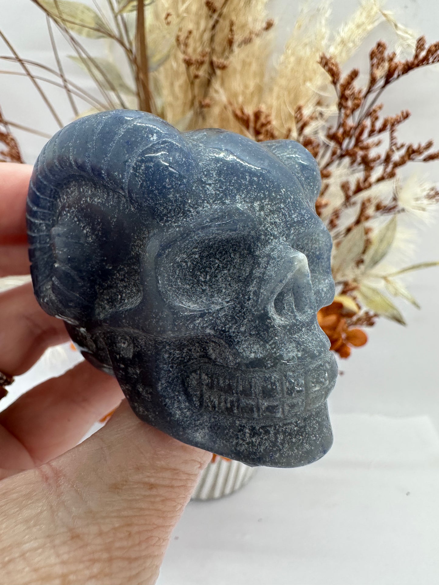 Blue Adventurine Skull with Horns