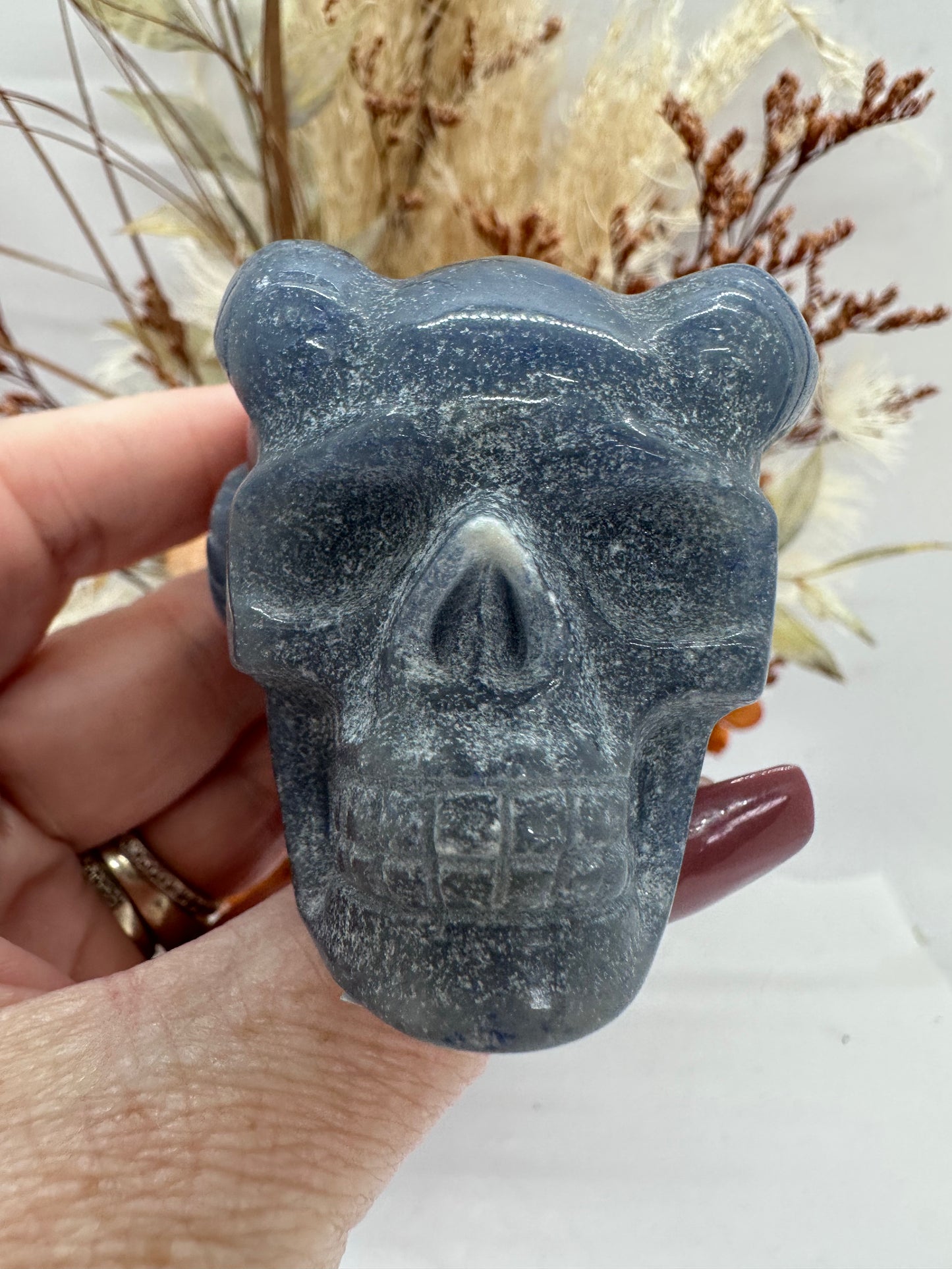 Blue Adventurine Skull with Horns