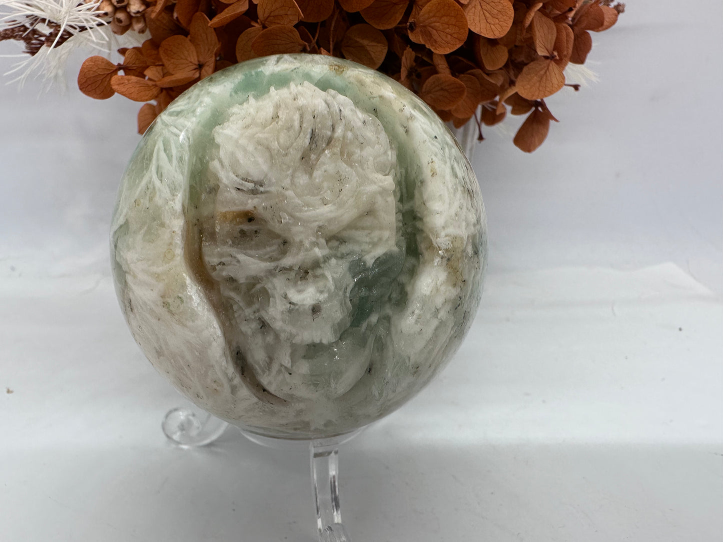 Skull Feather Fluorite Sphere