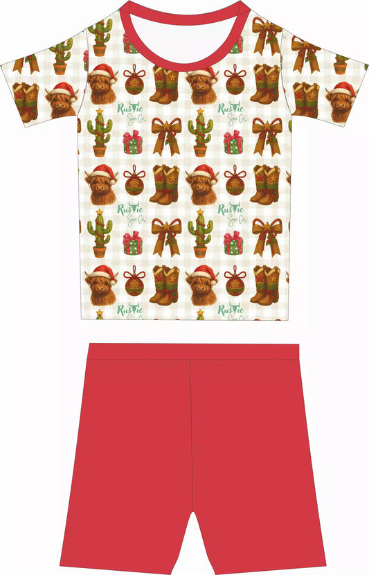 2 piece Highland Christmas kids set pjs