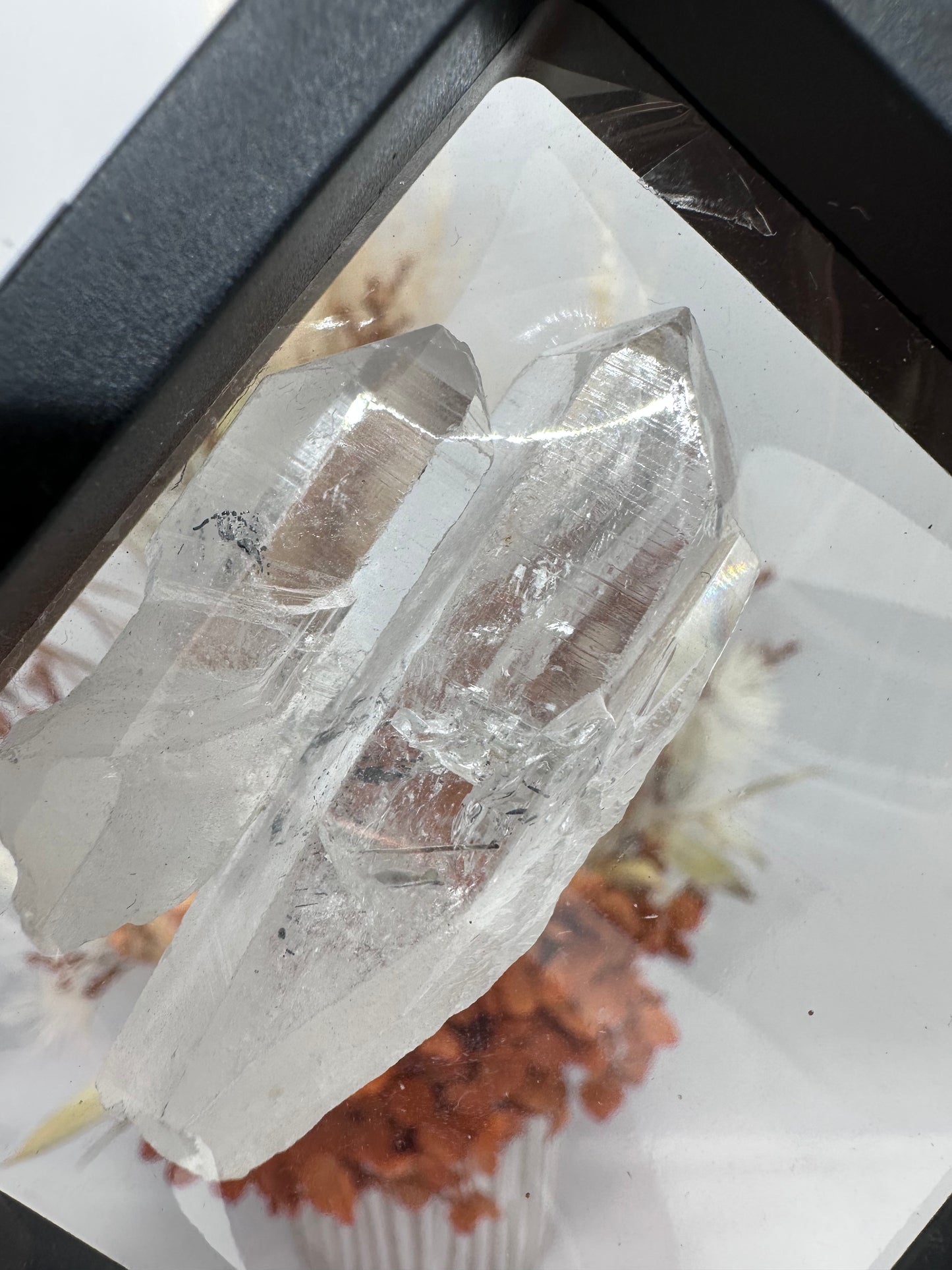 (8) Lemurian Quartz with Stibnite in case