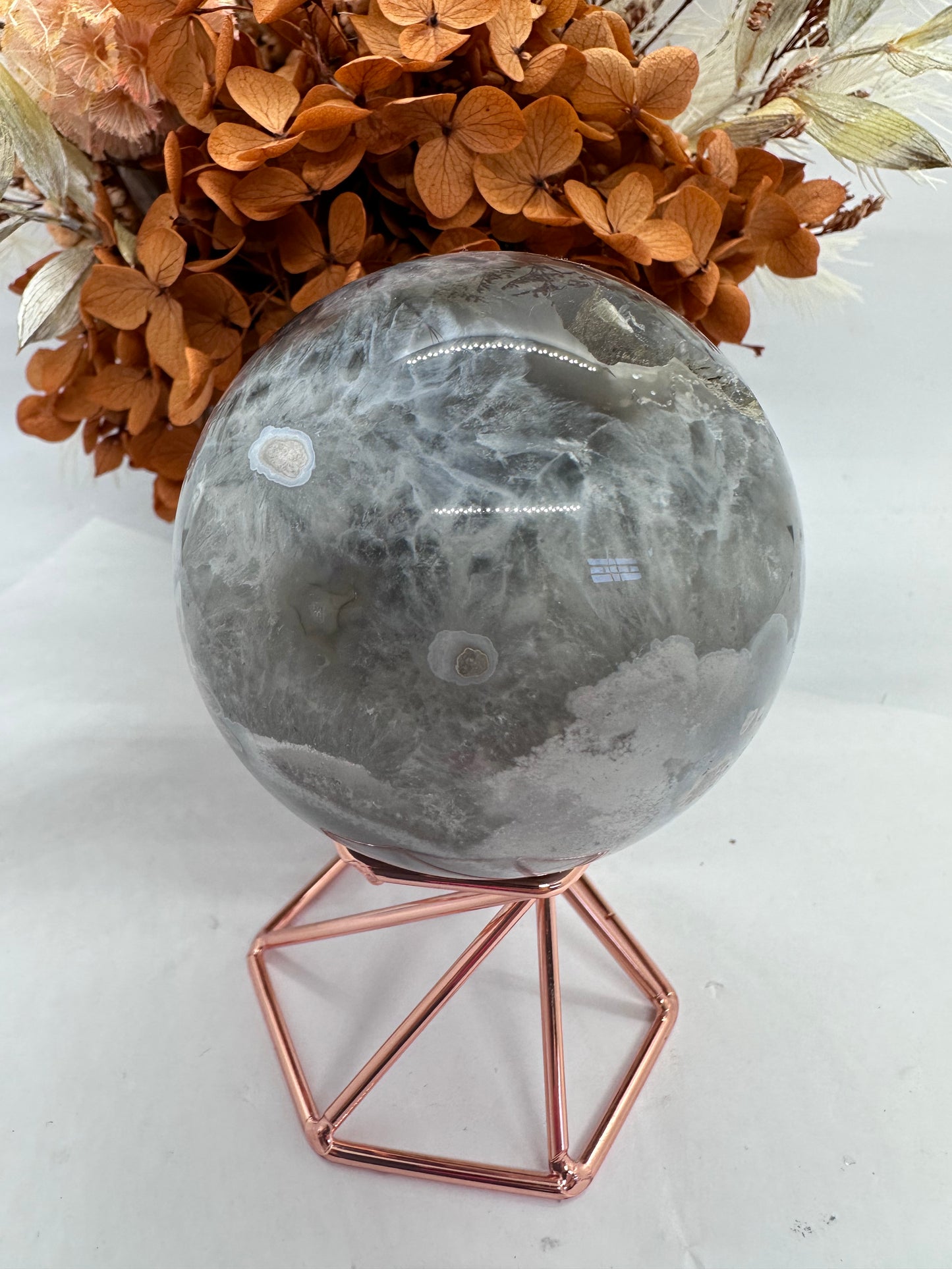 Black Flower Agate Sphere