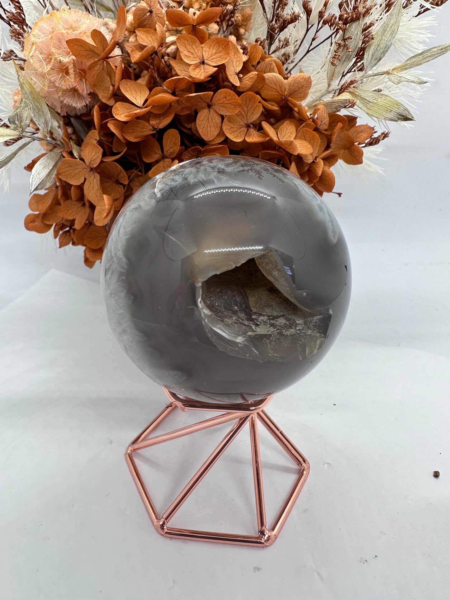 Black Flower Agate Sphere